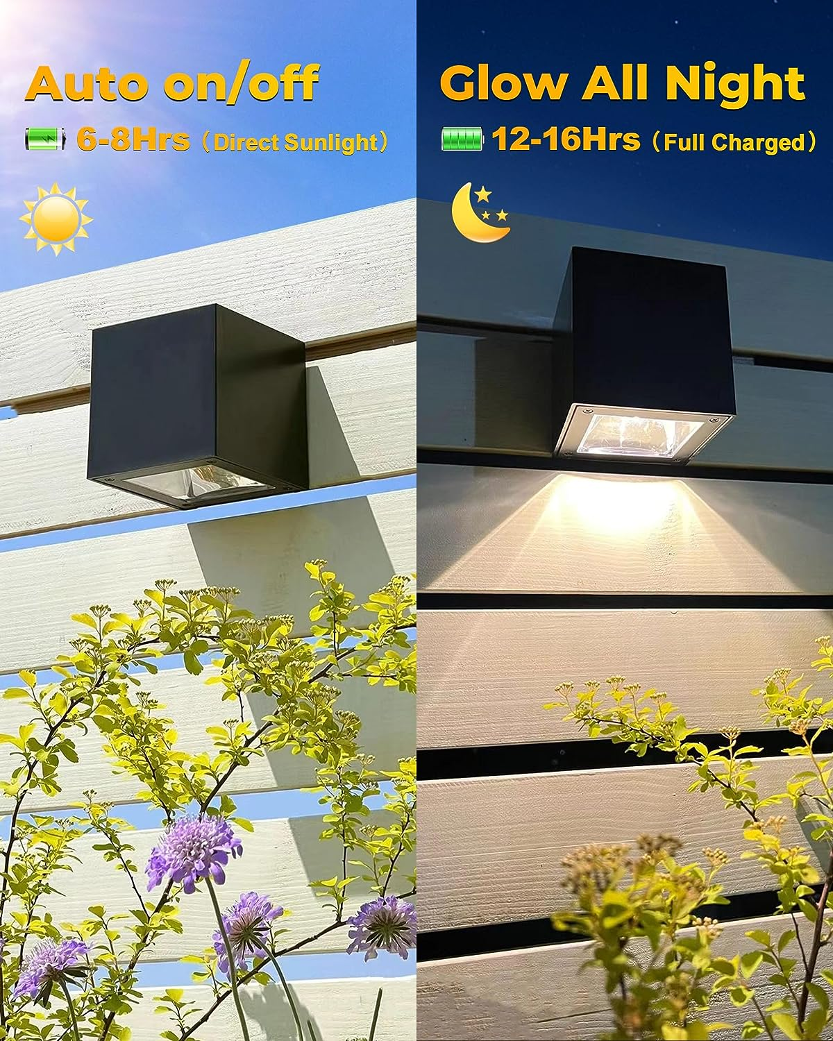 LUHLEE Solar Wall Lights Outdoor, Square Modern Solar Wall Sconce Lights IP65 Waterproof down Lighting for House Wall, Porch, Garden, Yard, Patio, Fence Decor - Black image number 5
