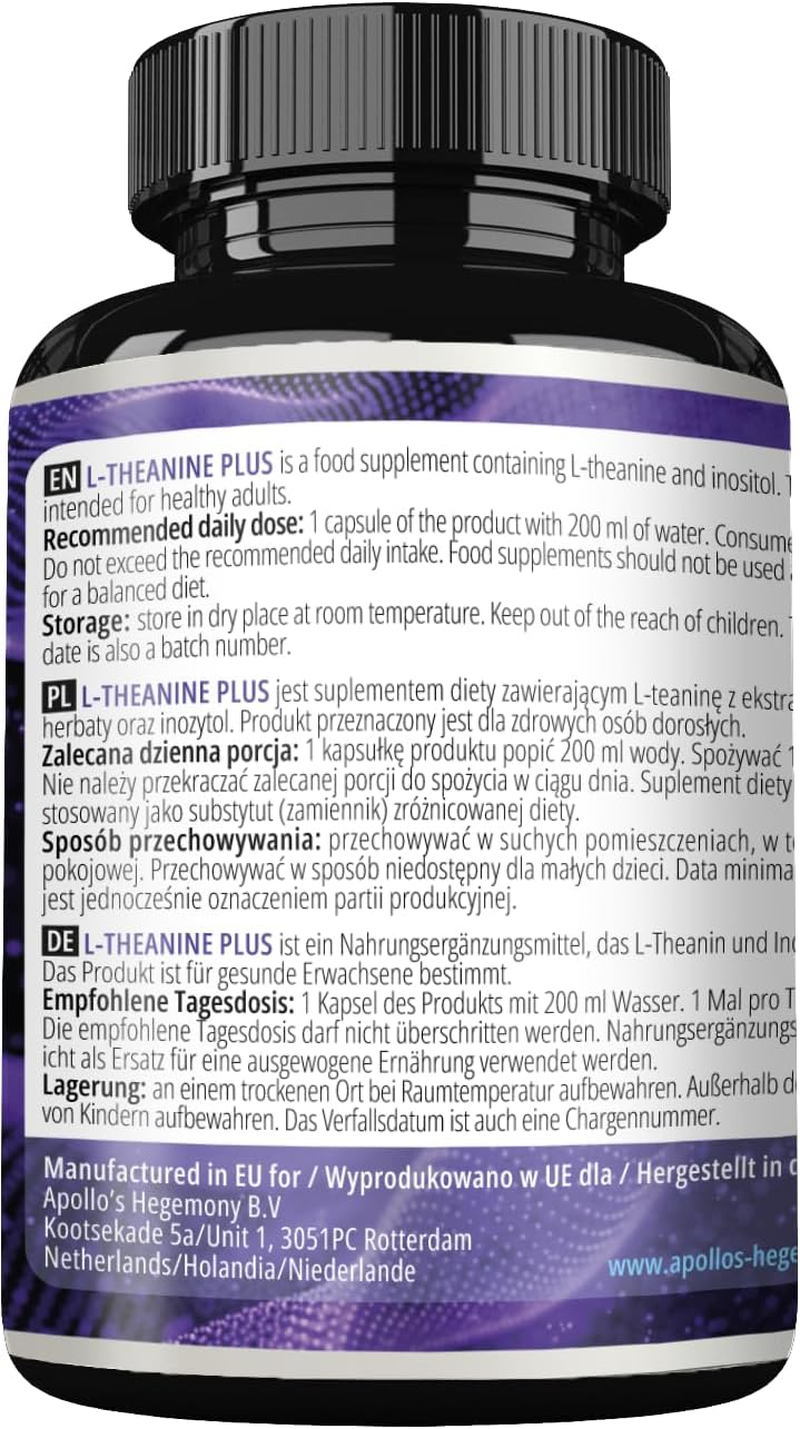 L-Theanine (98% Green Tea Extract) with Myo-Inositol 300 Mg - 120 Vegan Capsules - 4 Month Supply - Supports Mental Clarity and Stress Management - Amino Acid Supplement - by Apollo'S Hegemony image number 5