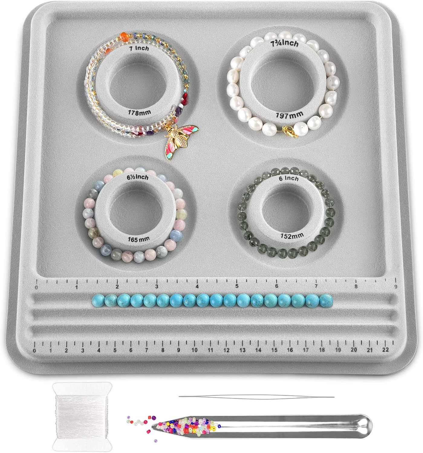 Hobbyworker the Bead Boards Bracelet Sizer Measurement Tool 4 round Grooves for Jewerly Bracelets Necklaces Making Supplies