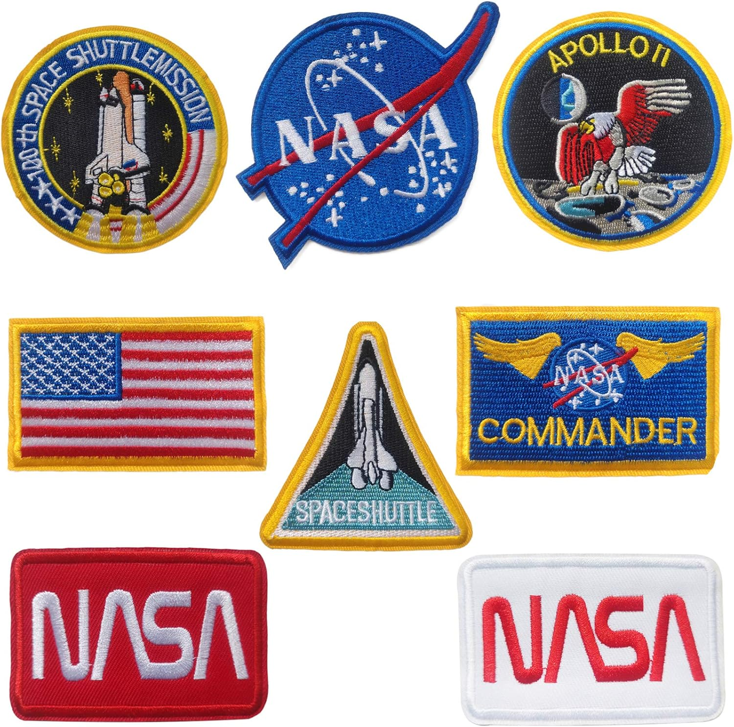 Space Shuttle Patches,Nasa Patches,Bfuee Apoll Patches,Us Flag Patches for Hats,Jackets,Shirts,Vests, Shoes, Jeans 8 Pieces