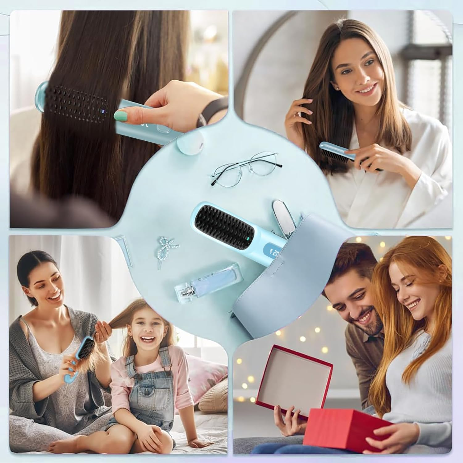 Portable Straightener Brush - Gobrush PRO, Go Brush Pro Straightener Rechargeable & Cordless Mini Hair Straightener Comb,1Pcs,Light Blue (Blue) image number 6