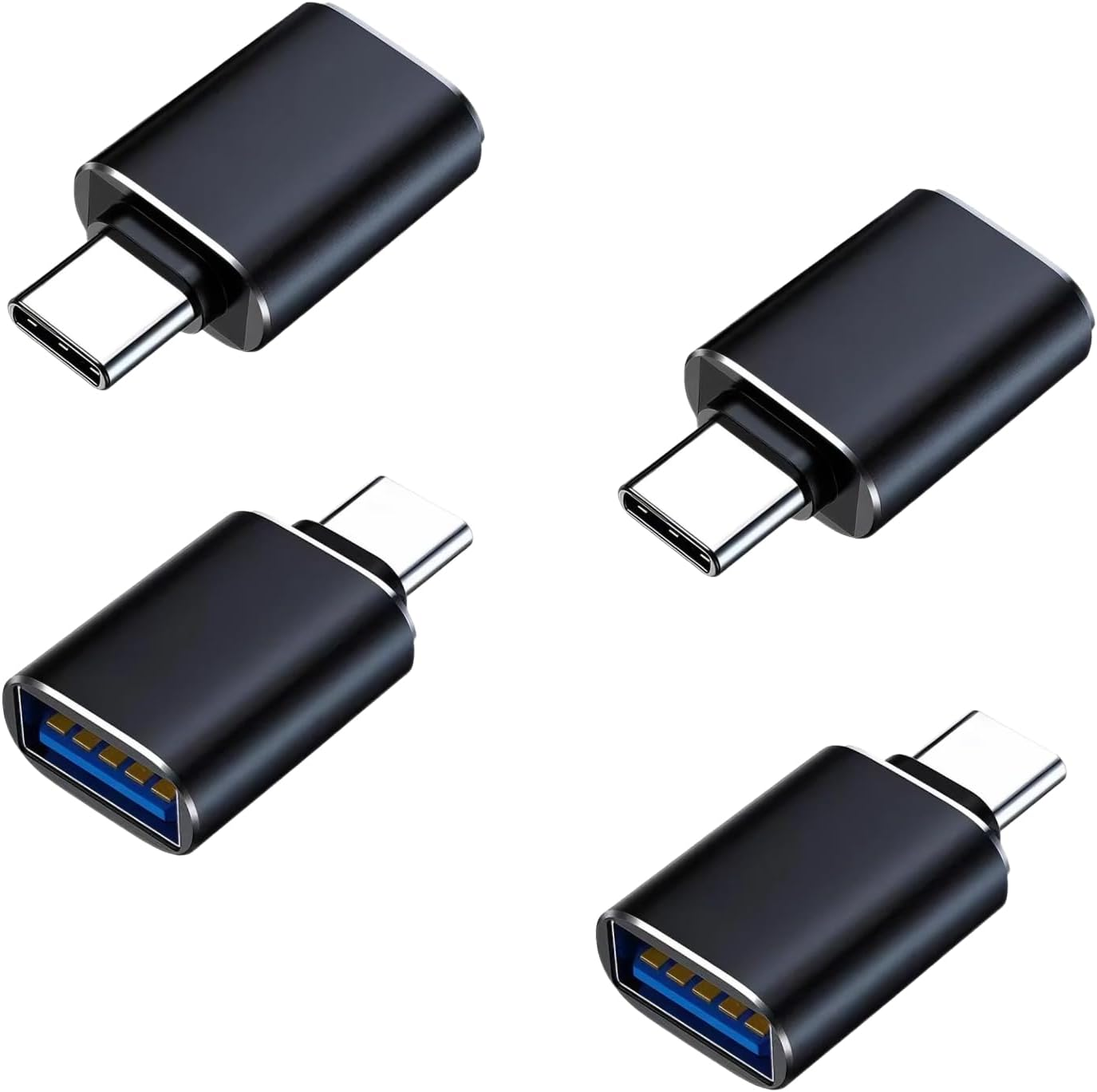 5Gbps USB-C to USB Adapter 4-Pack, Aluminium Type-C Male to USB-A Female Converter, Supports Thunderbolt 4/3 OTG, Compatible with Iphone 15/16, Macbook Air/Pro, Ipad, High-Speed Data Transfer, Black