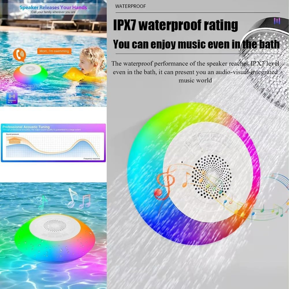 RGB Light Bathroom Stereo Speaker Bluetooth IPX7 Waterproof Shower Pool Floating Speaker with Mic 1200Mah