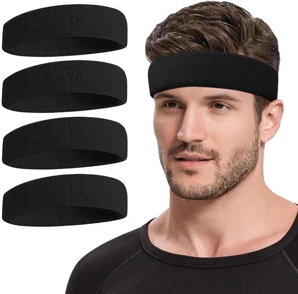 JZS 4 PCS Sweatbands Sports Headband, Moisture Wicking Hairband Athletic Towel Headbands Cotton Head Sweat Bands