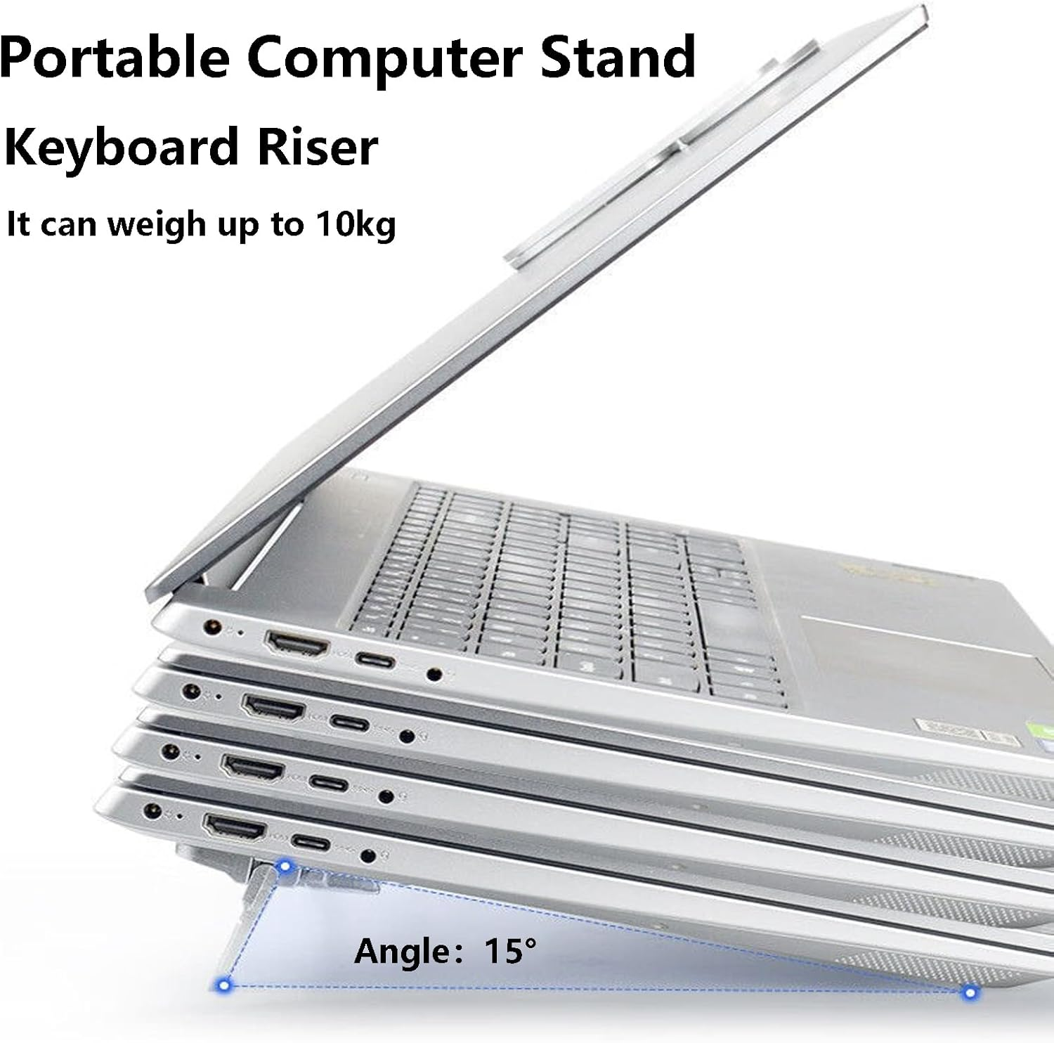 Meagtlva Foldable Laptop Stand,2Pcs Alloy Portable Keyboard Riser with 2 Adjustable,Self-Adhesive Invisible Notebook Holder, Mini Computer Keyboard Lift Stand for Desk (Sliver, 2 Adjustable Angles) image number 1