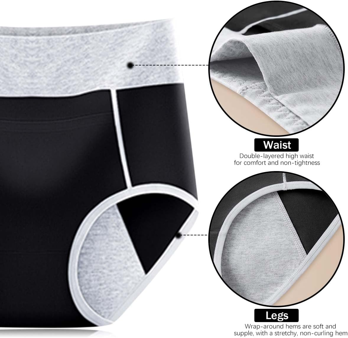 Underwear, Underwear Women Mid-Waist Warm Menstrual Period Leak-Proof Menstrual Pants with Pockets and Arm Lifts plus Size Pack of 5 image number 4