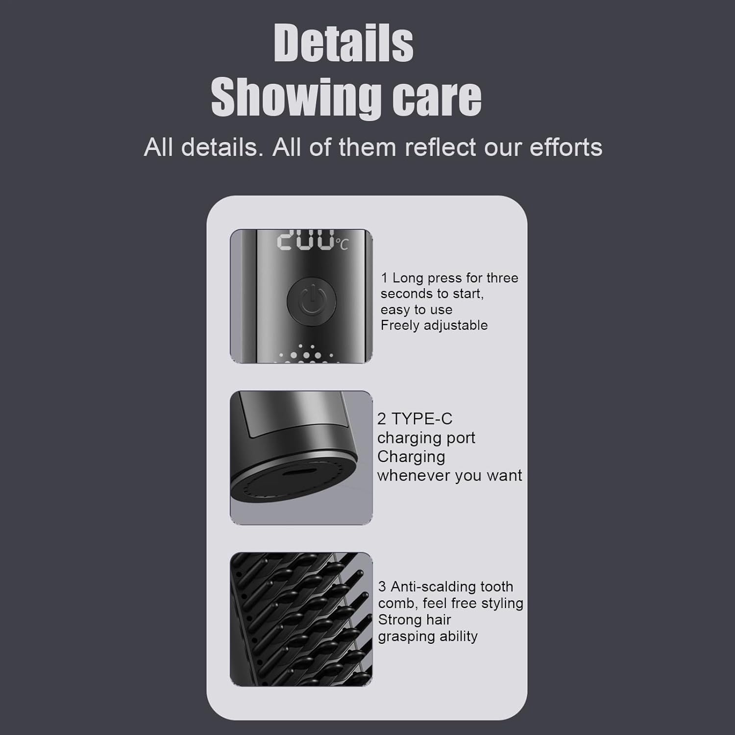 Qkbuza Hair Straightener Brush | Straightening Iron - 4 Temp Settings Flat Iron Anti-Scald Styling Tools for More Shine Less Frizz Professional Salon Travel Girls Home Smooth Shiny Hair image number 3