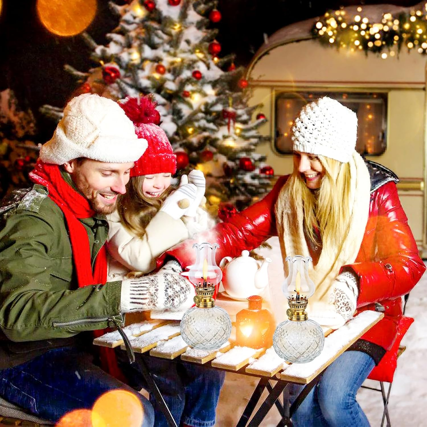 Petroleum Lamp for Indoor Use, Pack of 2, Oil Lamps Made of Glass, Retro Nostalgia, Transparent, Adjustable Brightness, Windproof, Decorative Oil Lamp for Living Room, Emergency Use, Dining Room image number 1