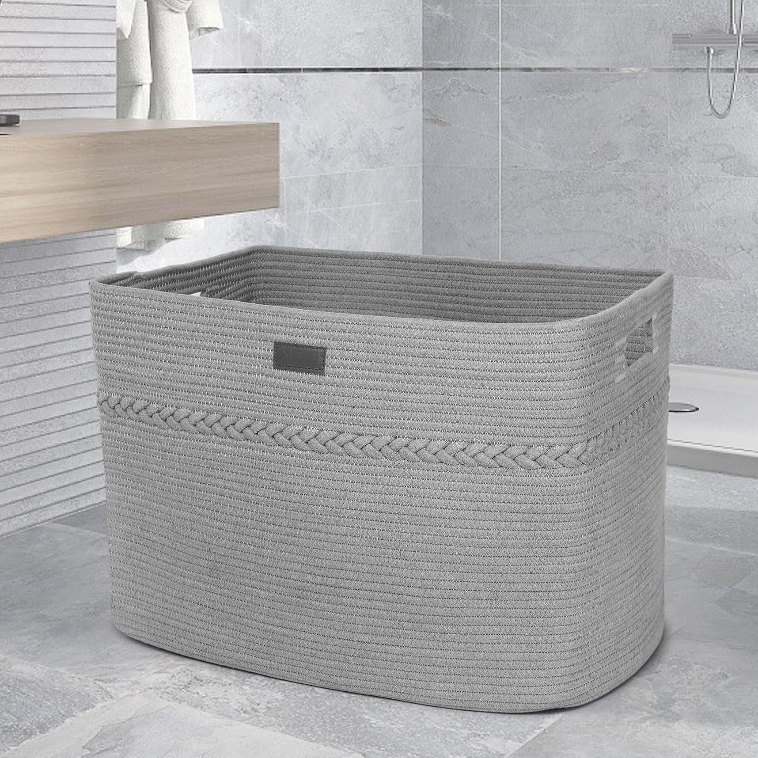 Fortuco 96L Woven Cotton Rope Laundry Basket &ndash; Large Laundry Hamper & Clothes Hamper &ndash; Durable Foldable Dirty Clothes Basket & Clothes Basket for Bedroom, Bathroom & Home Storage (Grey) image number 1