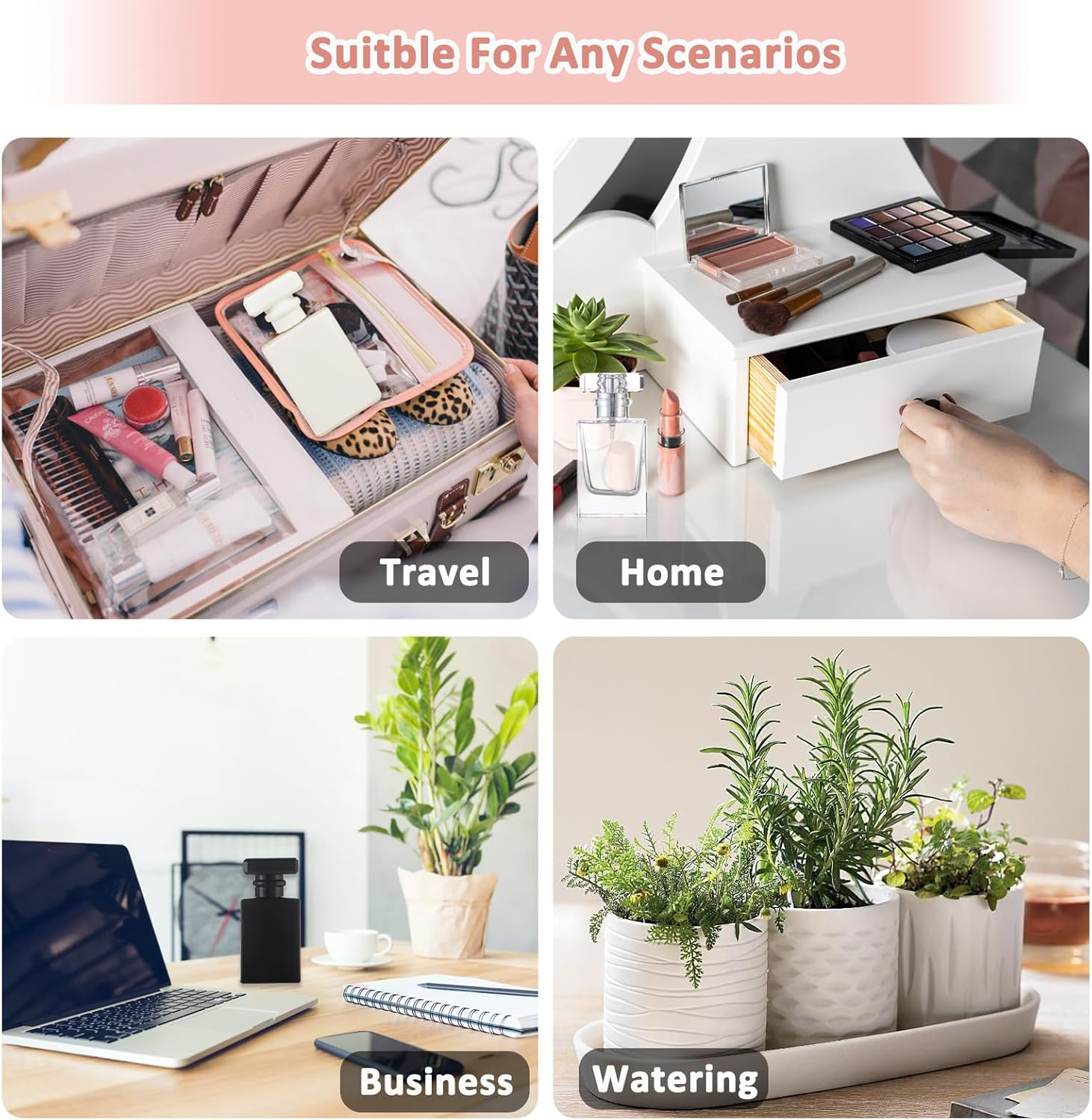 XUSSMM Pack of 3 Refillable Perfume Atomisers, 30 Ml Empty Perfume Bottle with 3-Colour Rectangular Lid, Portable Spray Bottle with Practical Accessories for Perfume, Travel, Cosmetics (30 Ml) image number 4