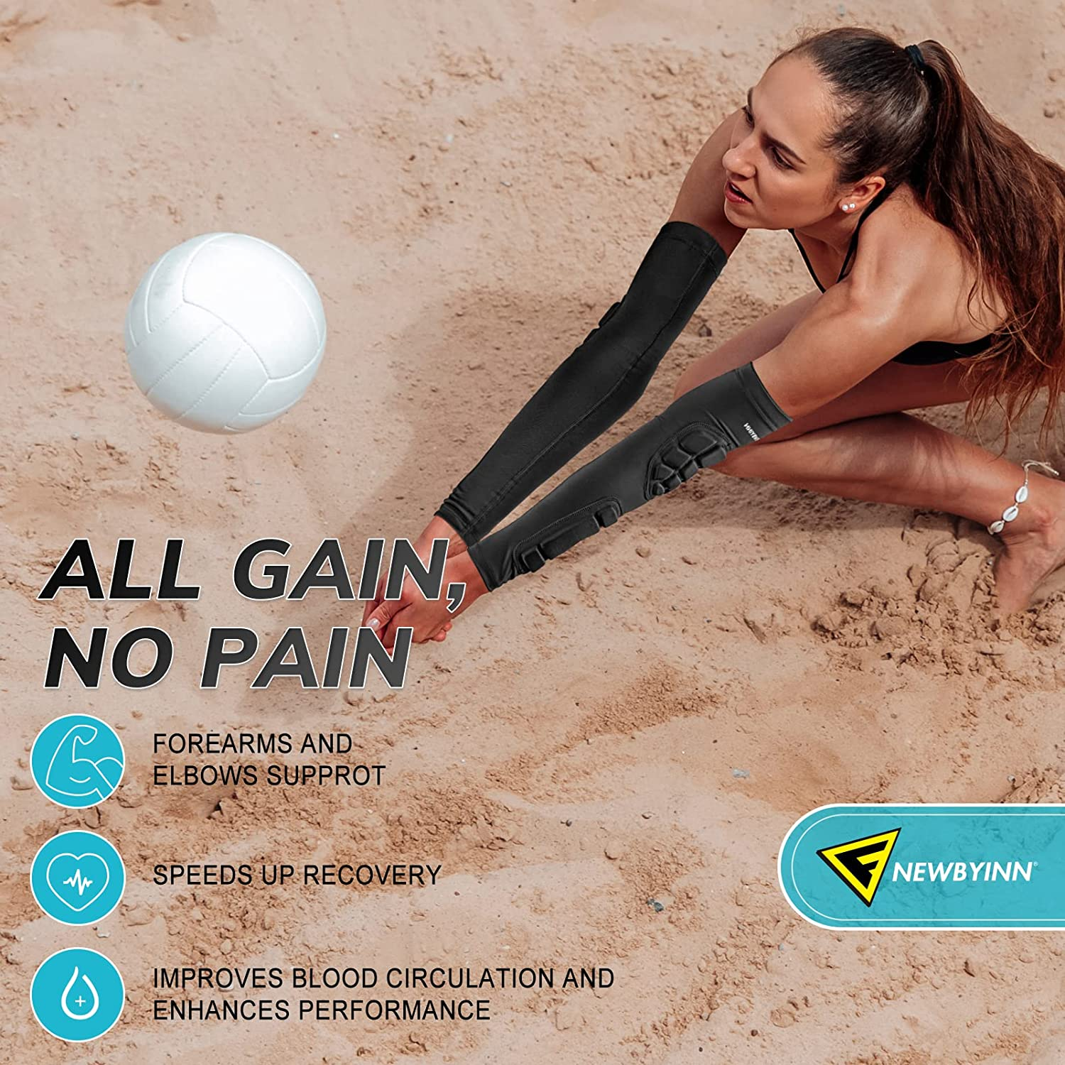 Newbyinn 2 Pack Padded Arm Sleeves Crashproof Elbow Forearm Pads Compression Protection Support for Football Basketball Volleyball image number 4