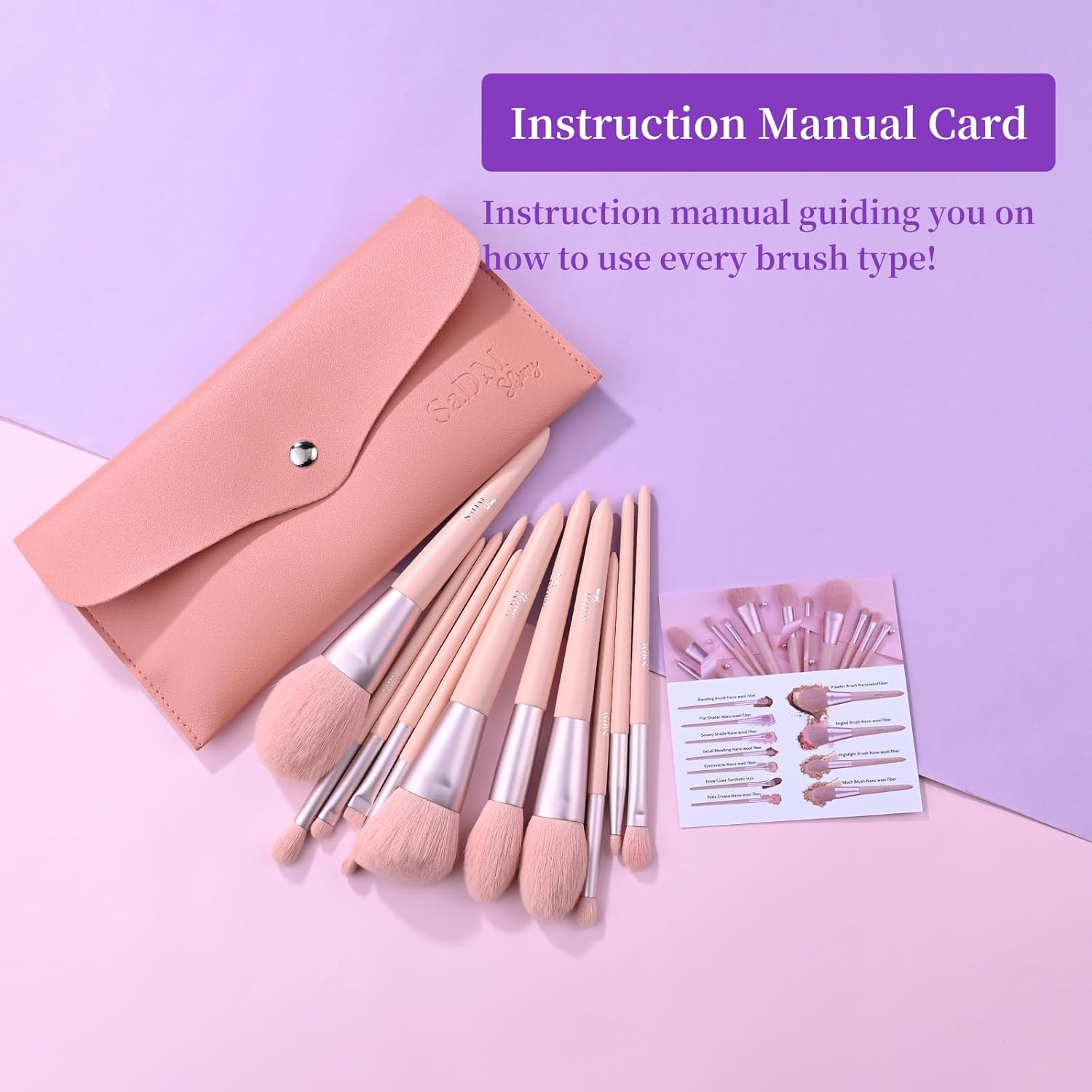 Makeup Brush Set (11 Pieces) - Includes Foundation, Powder, Concealers, Highlighter, Contour, Eye Shadows & Blush Makeup Brushes - Face & Eye Make up Brushes with Soft Bristles - Leather Bag Included image number 4