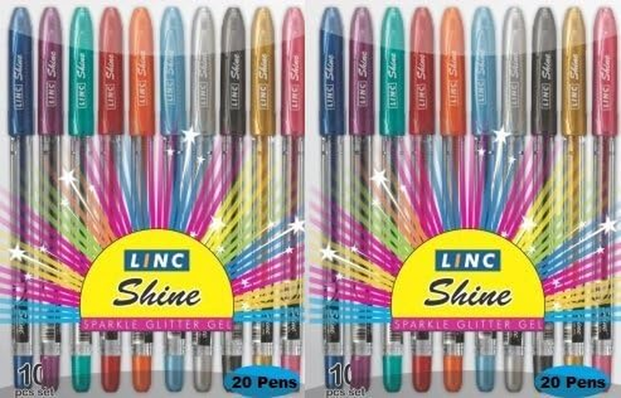 Linc Shine Sparkle Glitter Gel Pen - Pack of 2 (20 Pens) Extra Sparkle Shine - Buy Original from E-Retail Deals Only.