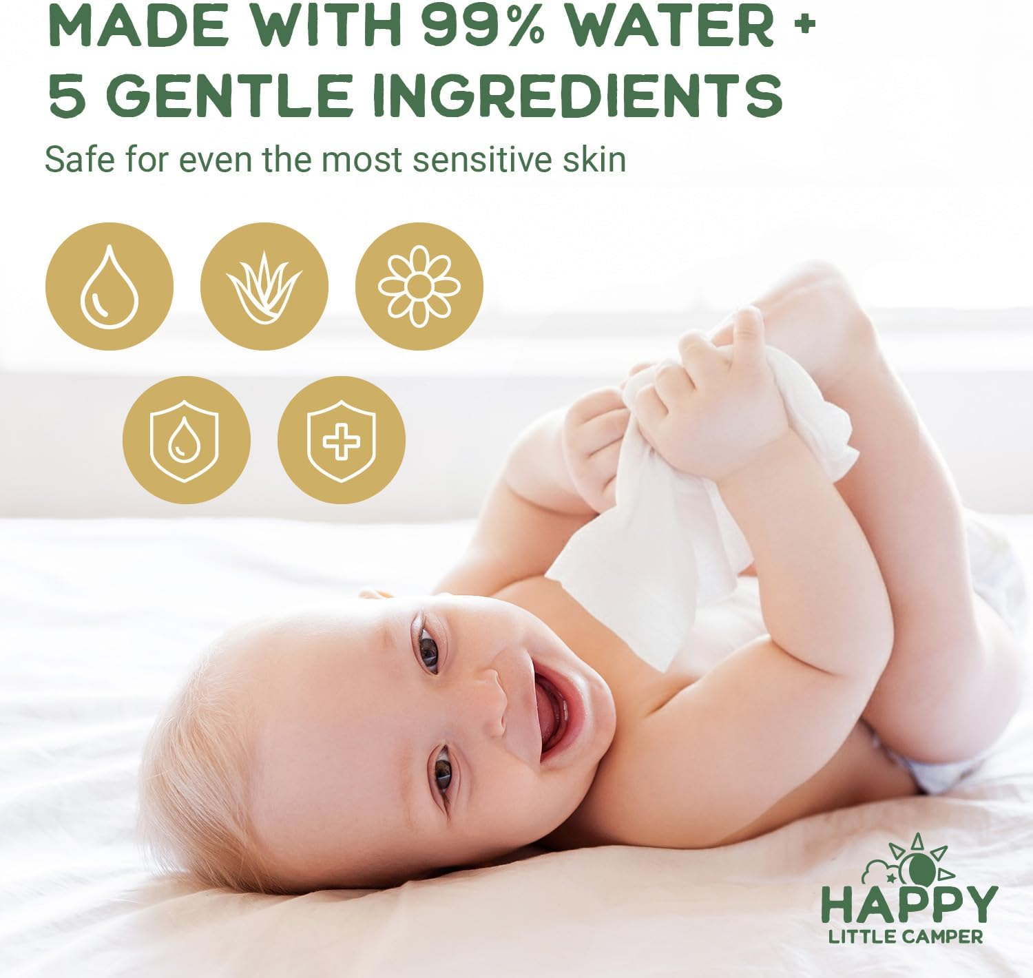 Happy Little Camper Super Saver Baby Wet Wipes, 240 Count (3 Packs of 80 Wipes), 99% Water, Totally Chlorine Free Baby Wipes Suitable for Sensitive Skin image number 5