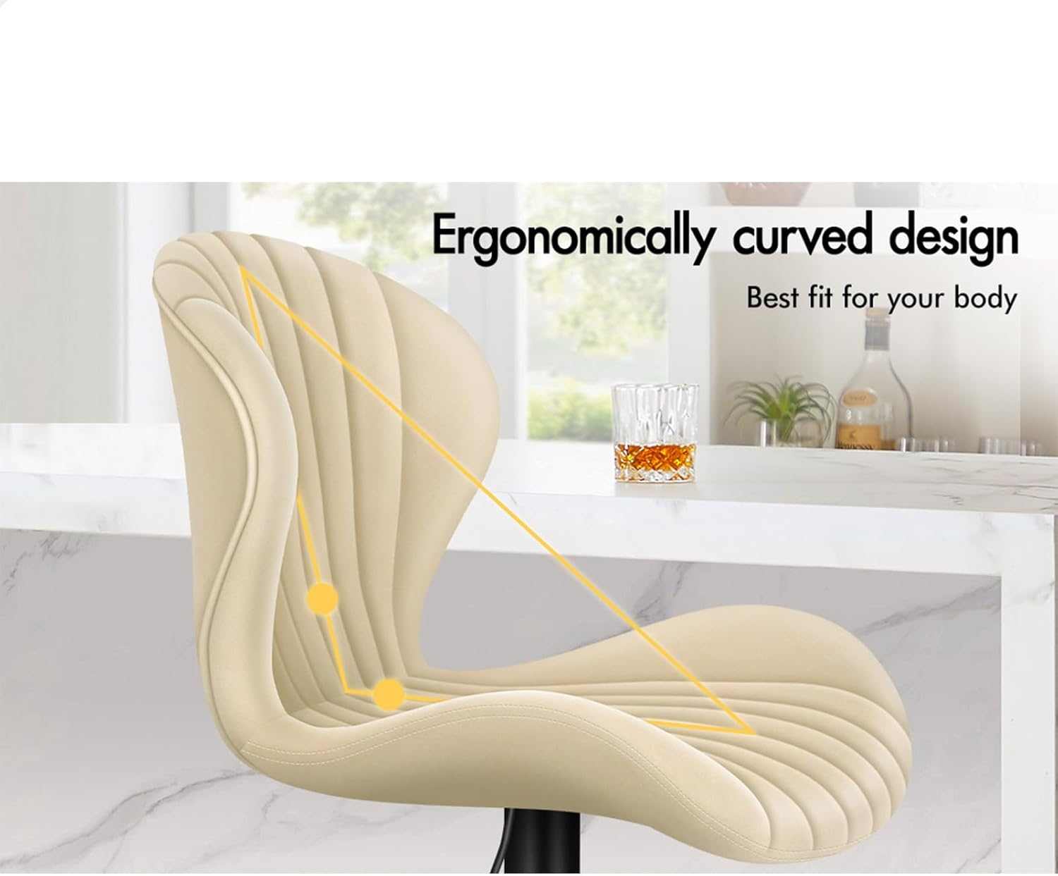 ALFORDSON 2X Bar Stool Gas Lift, Swivel Air Leather Bar Chairs, Counter Dining Chairs, Adjustable Kitchen Barstools in 64-85Cm Seat Height, Home Bar Dining Room Furniture, Stella Beige image number 4