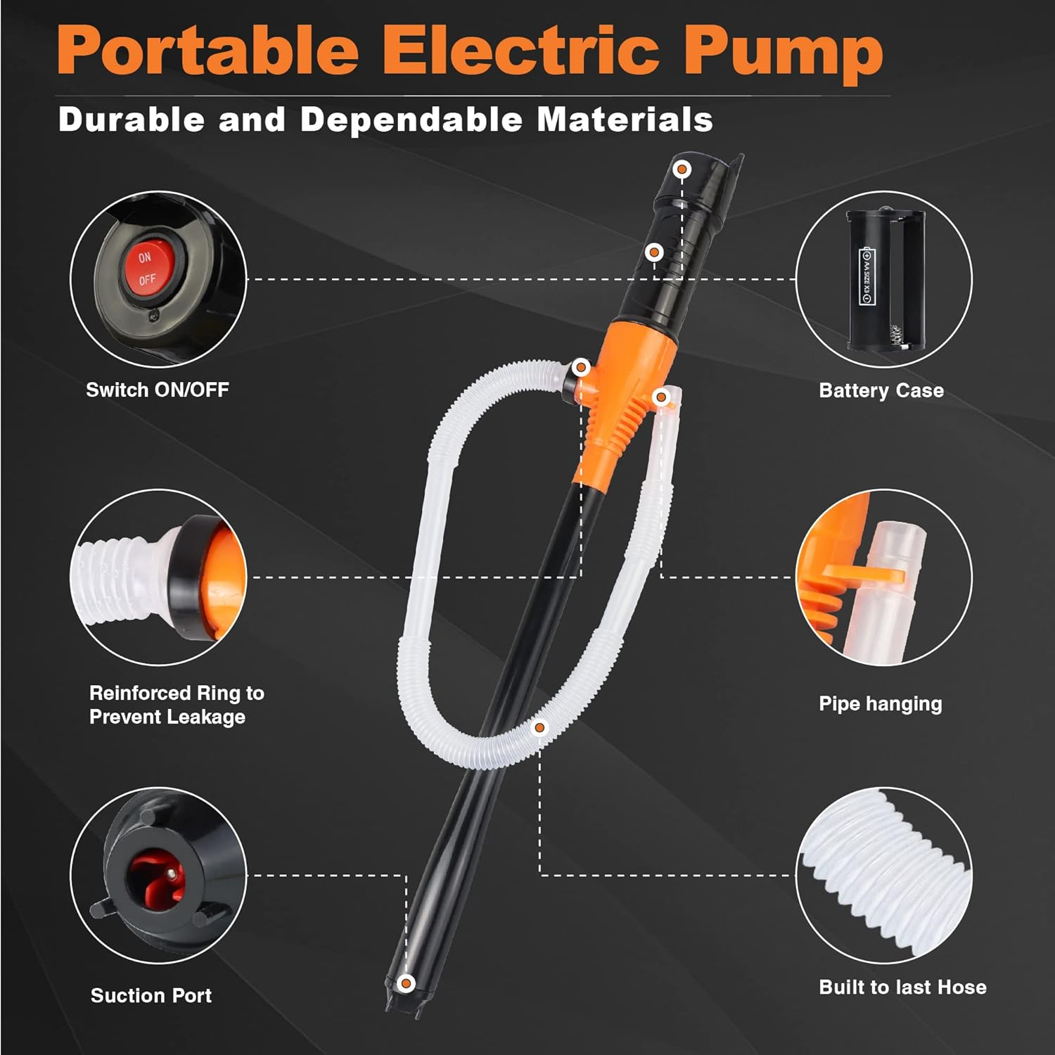Battery Operated Electric Siphon Pump for Gas & Diesel Transfer - 3.5GPM Flow Oil Extractor - Ideal Gasoline Transfer Pump image number 4