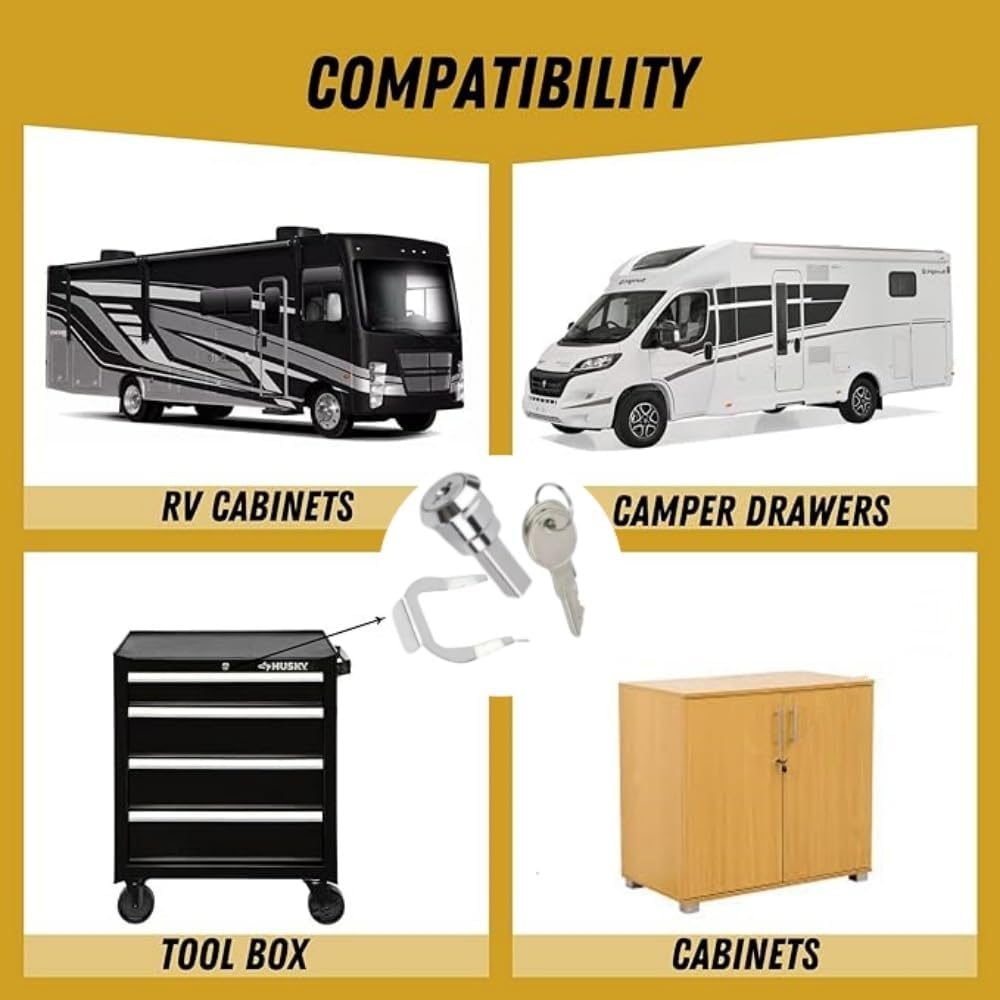 1 Pack Cabinet Lock with Keys, Key Lock, Heavy Duty Cabinet Cam Lock Set for Cabinets, RV Storage Locks, RV Compartment Locks for Truck Pickup Tool Box Mailbox Drawer Cabinet, Cam Locks Keyed Alike image number 2