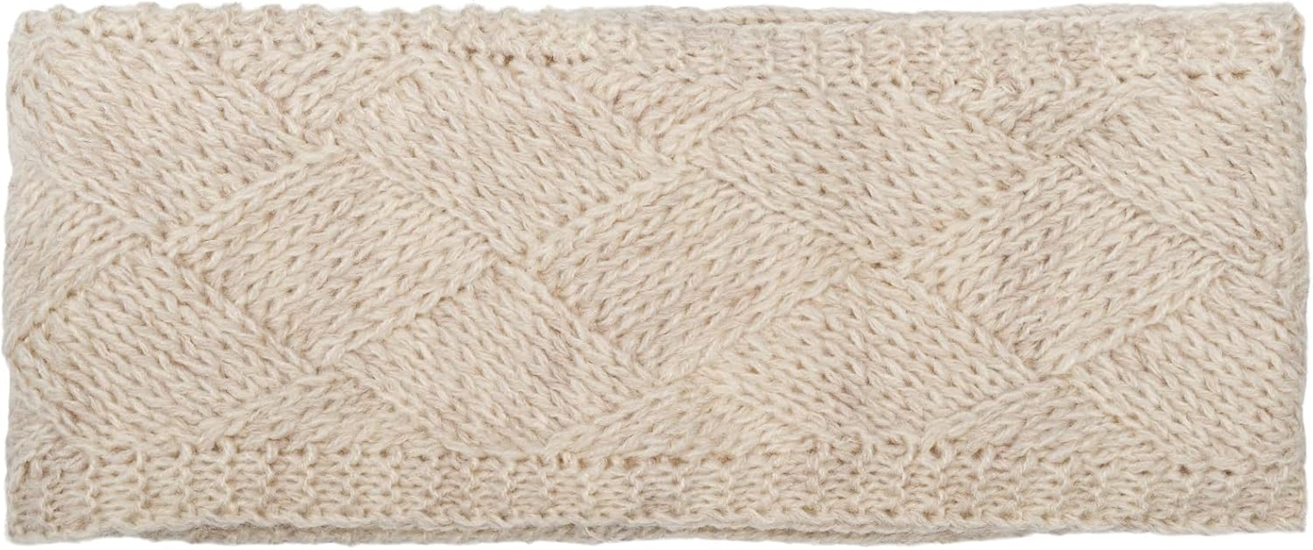 Stylebreaker 04026062 Women'S Knitted Headband Plain with Diamond Pattern, Thermal Fleece Lining, Winter Headband Plain Cream/White