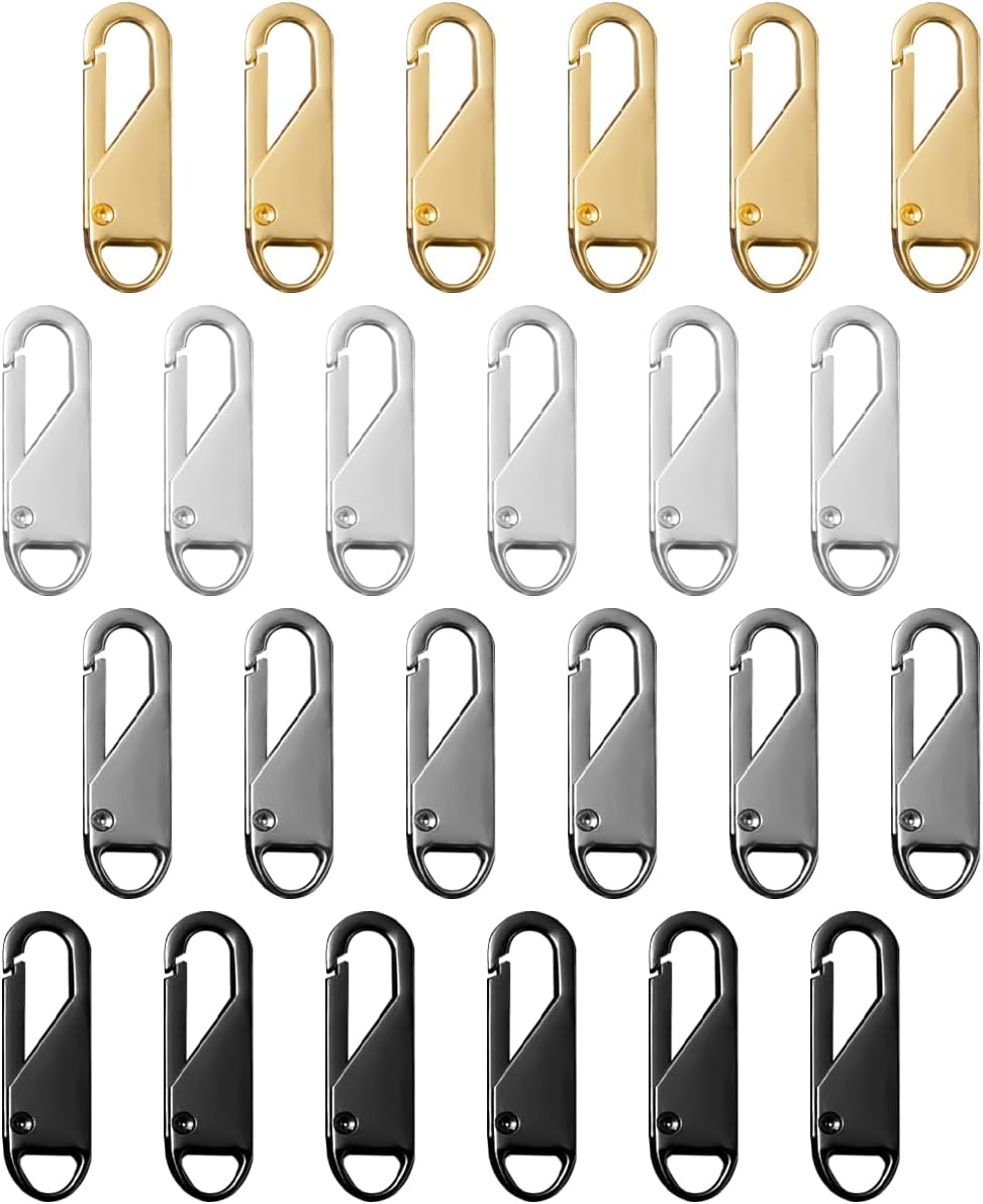 HAIKING Replacement Metal Zipper, 24 PCS Universal Detachable Zipper Pull Kit for Suitcases, Coat, Boots, Jacket, Backpacks (4 Colors)