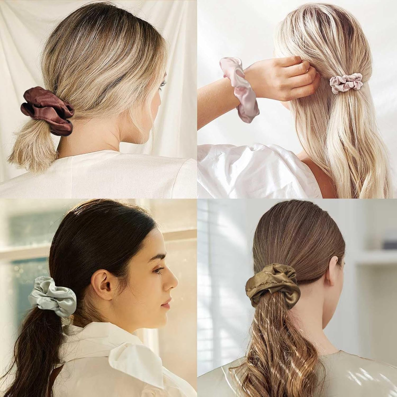 Kavya Hair Scrunchies Silk, Braid Bobbles Women'S Elastic Satin Scrunchie Soft Hair Ties Silk Scrunchie Hair Bobbles Women for Thick or Thin Hair Hair Accessories 12 Pieces - Multi-Coloured. image number 3