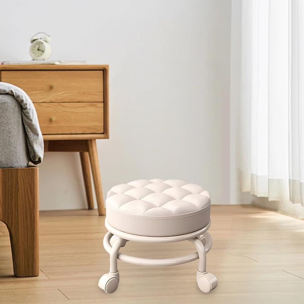 TOMVAES Roller Seat PU Leather Low round Rolling Stool 360&deg; Swivel Small Stool with Universal Caster Wheels Foot Stool for Home Office Shop Fitness Sport image number 1