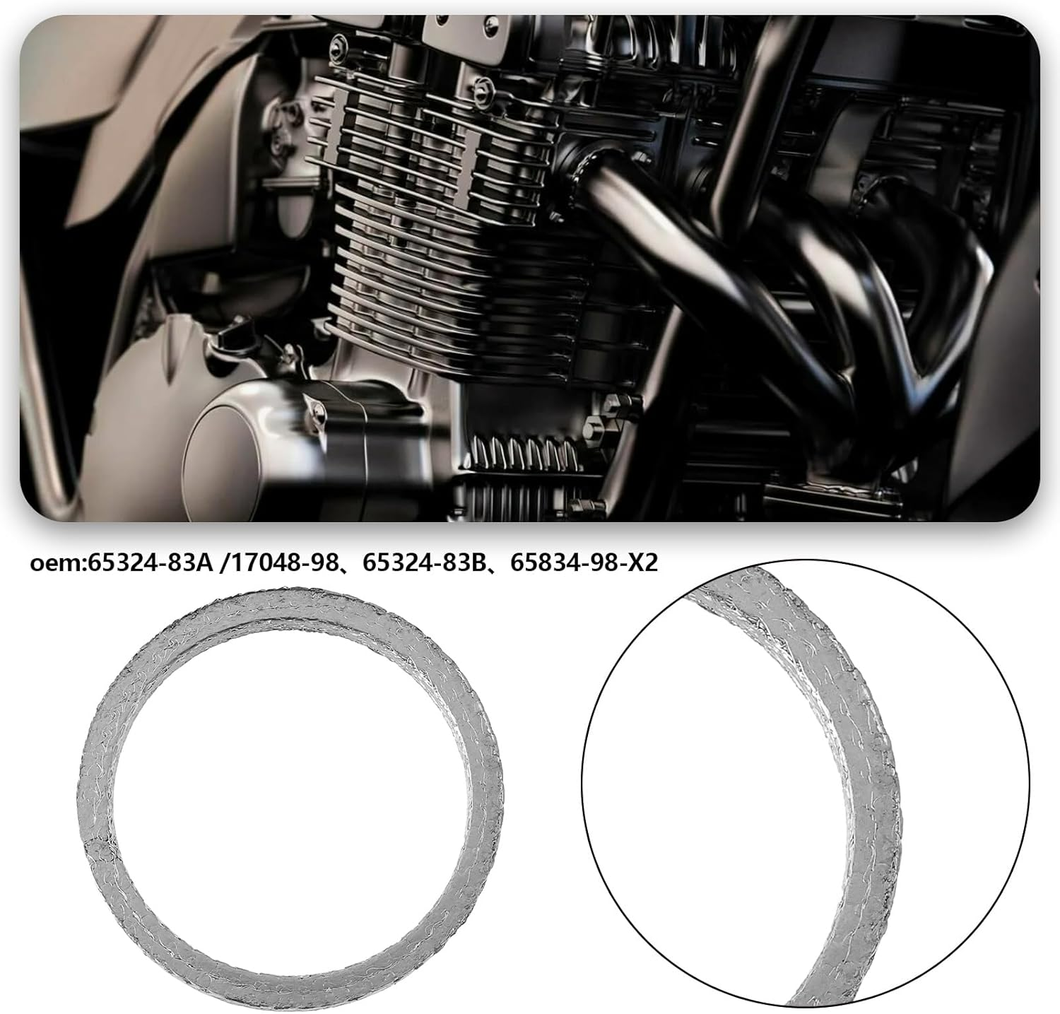 SG Store 1 Pair Motorcycle Exhaust Port Gaskets Thick Tapered Exhaust Gaskets 65324-83A 17048-98 65324-83B 65834-98-X2 Compatible with Ha-Rley Davidson (1984-Up) 50X42X4.5Mm image number 4