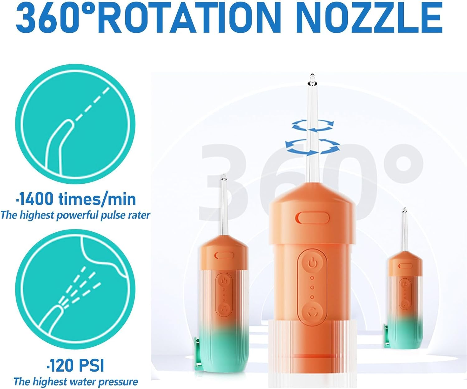 Candico Retractable Water Flosser, Cordless Water Oral Irrigator for Dental&Oral Health, Portable Water Floss for 3 Modes & 6 Tips Rechargeable Low Noise Electric Waterflosser for Home and Travel Friendly image number 1