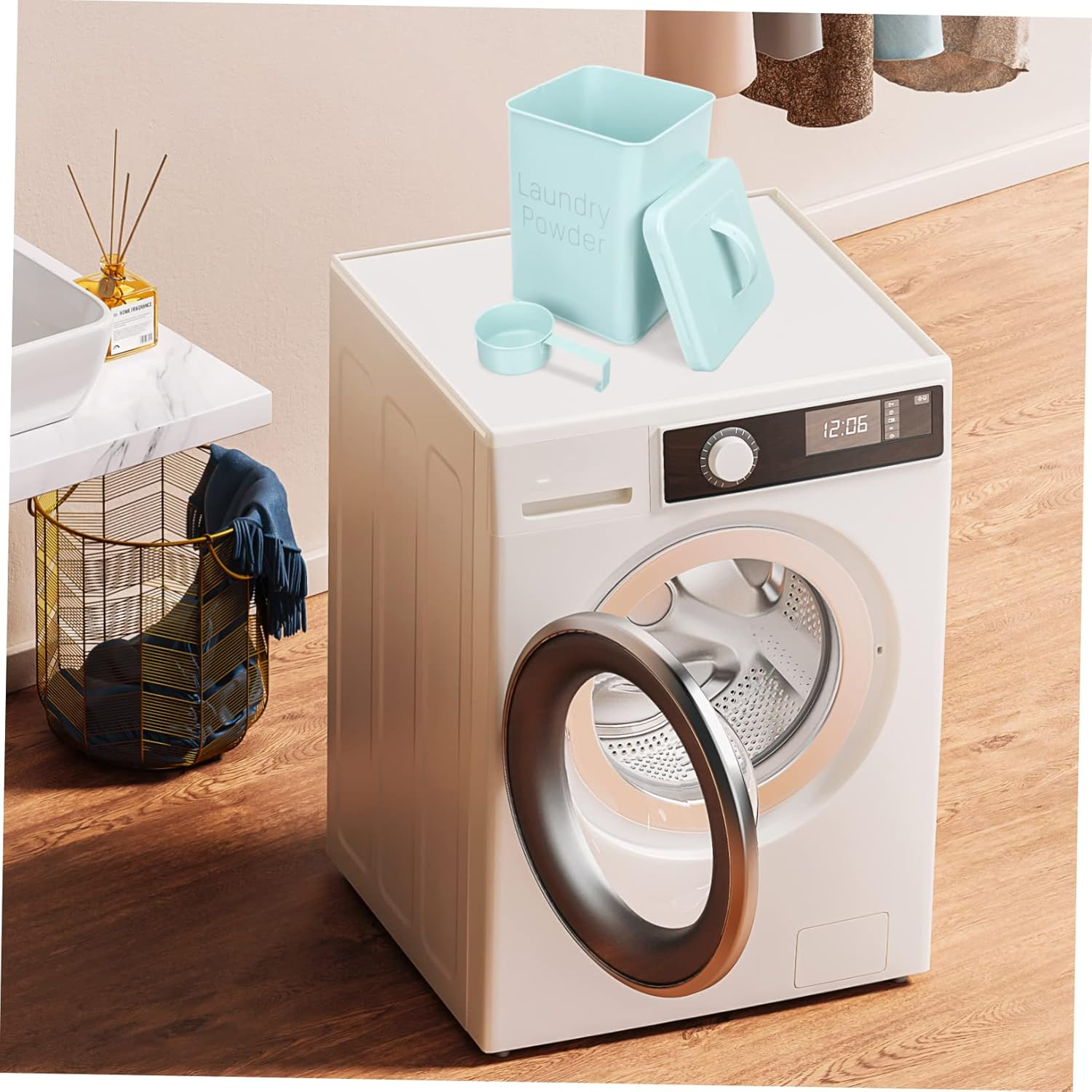 SOESFOUFU Laundry Detergent Canister Iron Material Bucket Scoop Laundry Storage Box for Powder image number 5