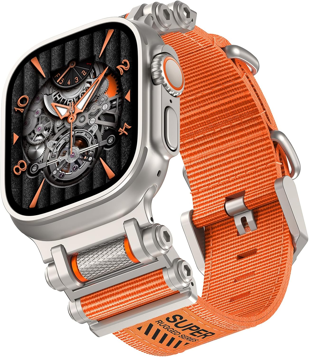 TAURI Band with Stainless Steel Metal Connector Designed for Apple Watch Ultra 3/2/1 49Mm, Iwatch Series 11/10/9/8/7/6/SE/5/4 46Mm/45Mm/44Mm, Innovative Roller Adjustable Nylon Strap - Armygreen image number 3