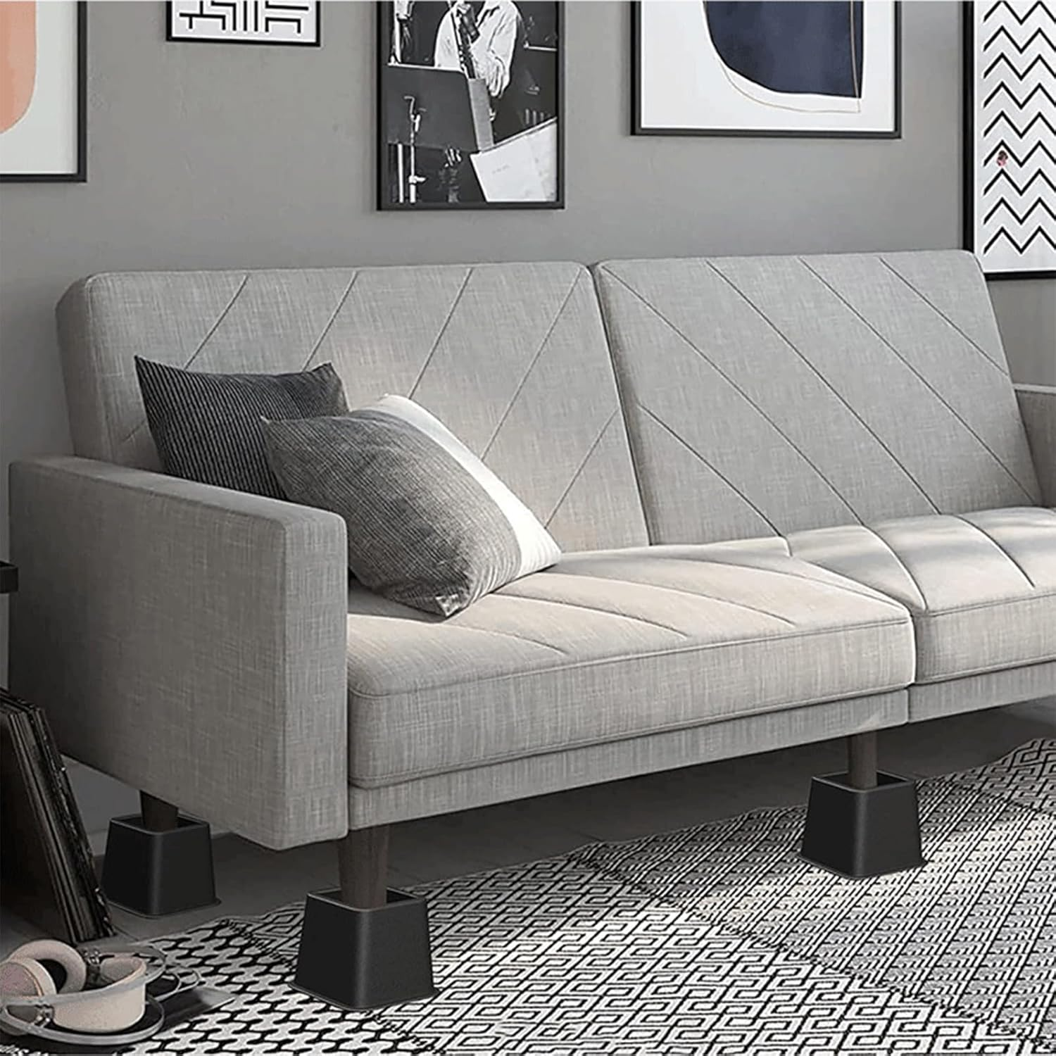 Adjustable Bed Furniture Risers-Stackable Bed Frame Risers,Heavy Duty Risers for Beds Elevation in Heights 3, 5 or 8 Inch for Chair, Table and Sofa- Supports up to 1300 Lbs - (Set of 8 Riser, Black) image number 1