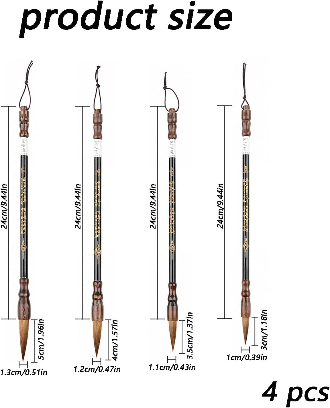 4 Pcs Traditional Chinese Calligraphy Brush Gift Set, Professional 4 Size Writing Drawing Chinese Ink Brush, Art Sumi Brushes for Ink Painting, Running Script, Regular Script, Cursive (4) image number 4