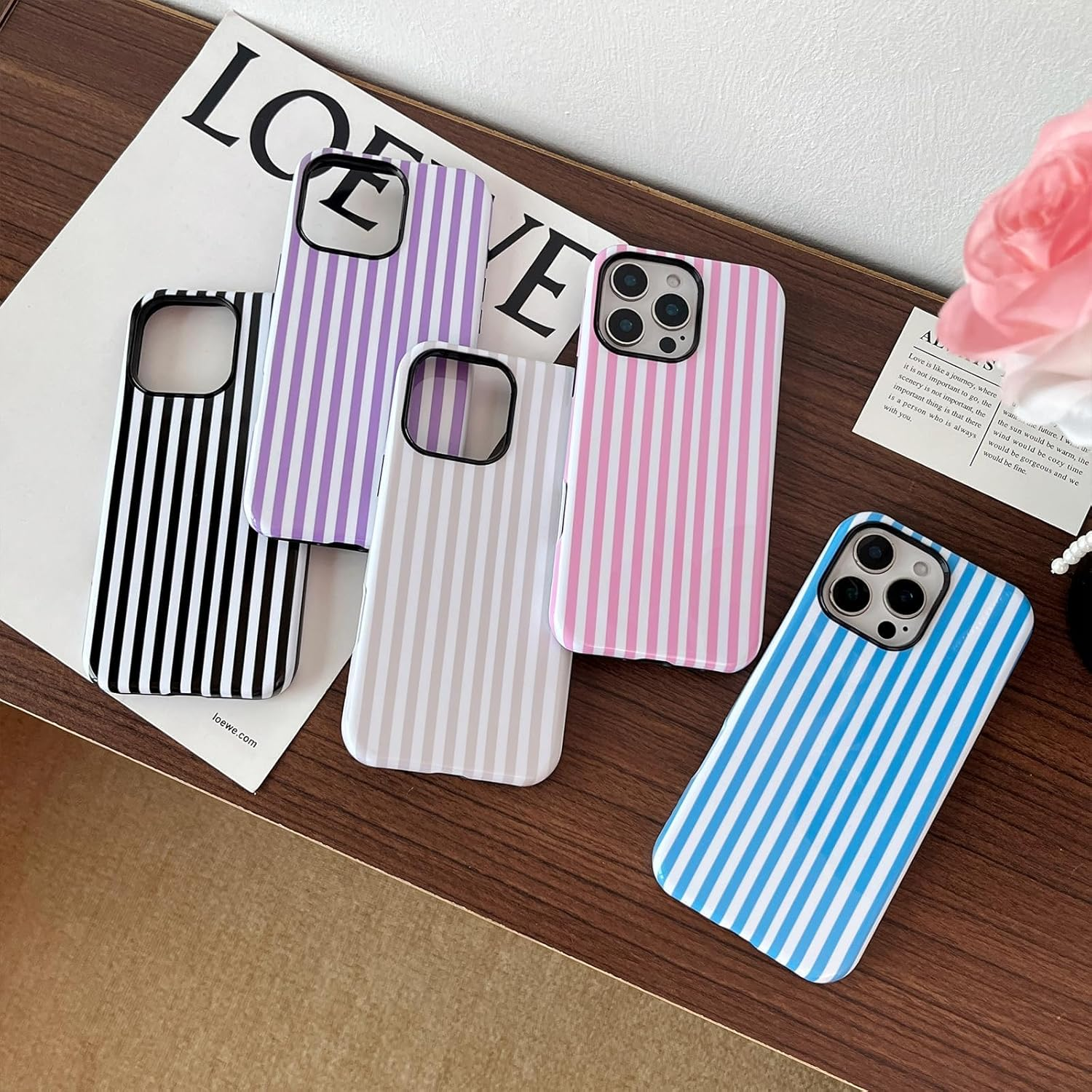 Compatible with Iphone 15 Pro Case, Cute Fashion Aesthetic Striped Pattern Cover for Women, Shockproof Soft TPU and Hard PC Protective Phone Case for Iphone 15 Pro 6.1"- Pink image number 3