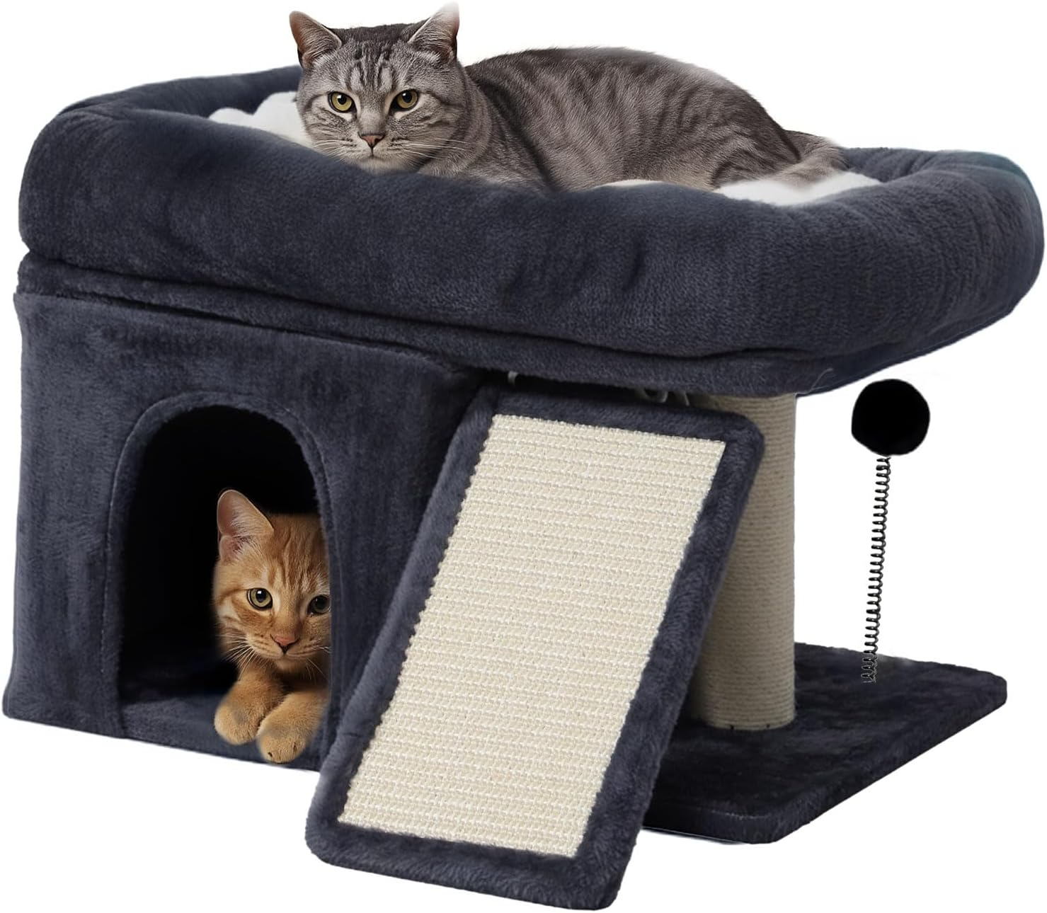 Pawz Cat Tree Tower for Kittens, Climbing Tree with Scratching Post and Plush Perch, Cat Play Towers for Indoor Cats, Washable Cushion, Activity Centre with Toy Ball, Cat Cando, Grey image number 6