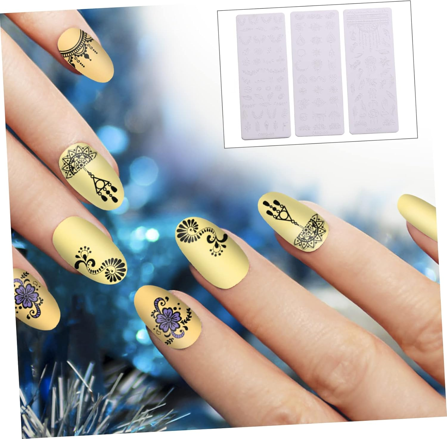 MUCKLILY 3Pcs Nail Art Print Template Metal Nail Stamper Plates Flower Art Stencils for DIY Manicure image number 5