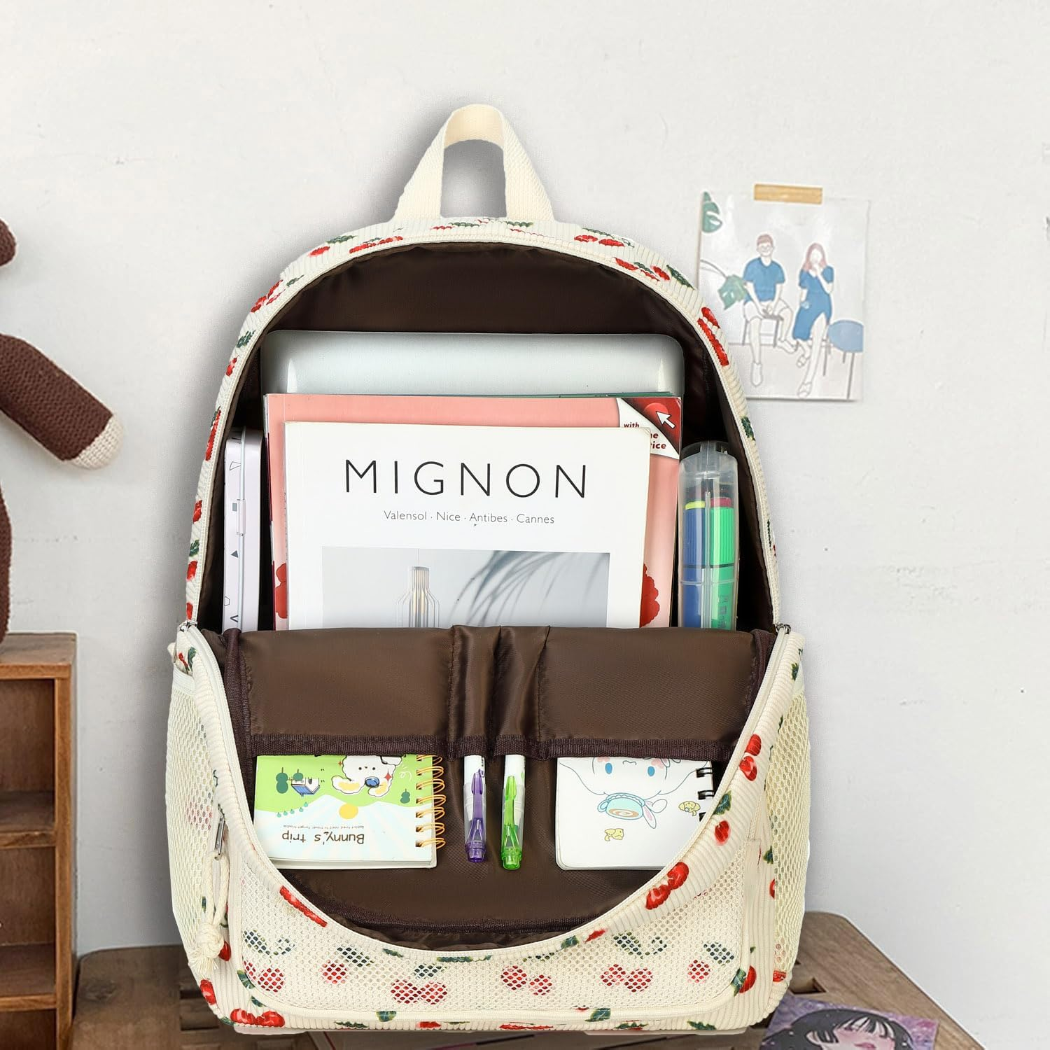 JIANYA Kids Backpack for School, Lightweight Girls Backpack with Lunch Box Children'S School Book Bag - Cherry/ Beige image number 4