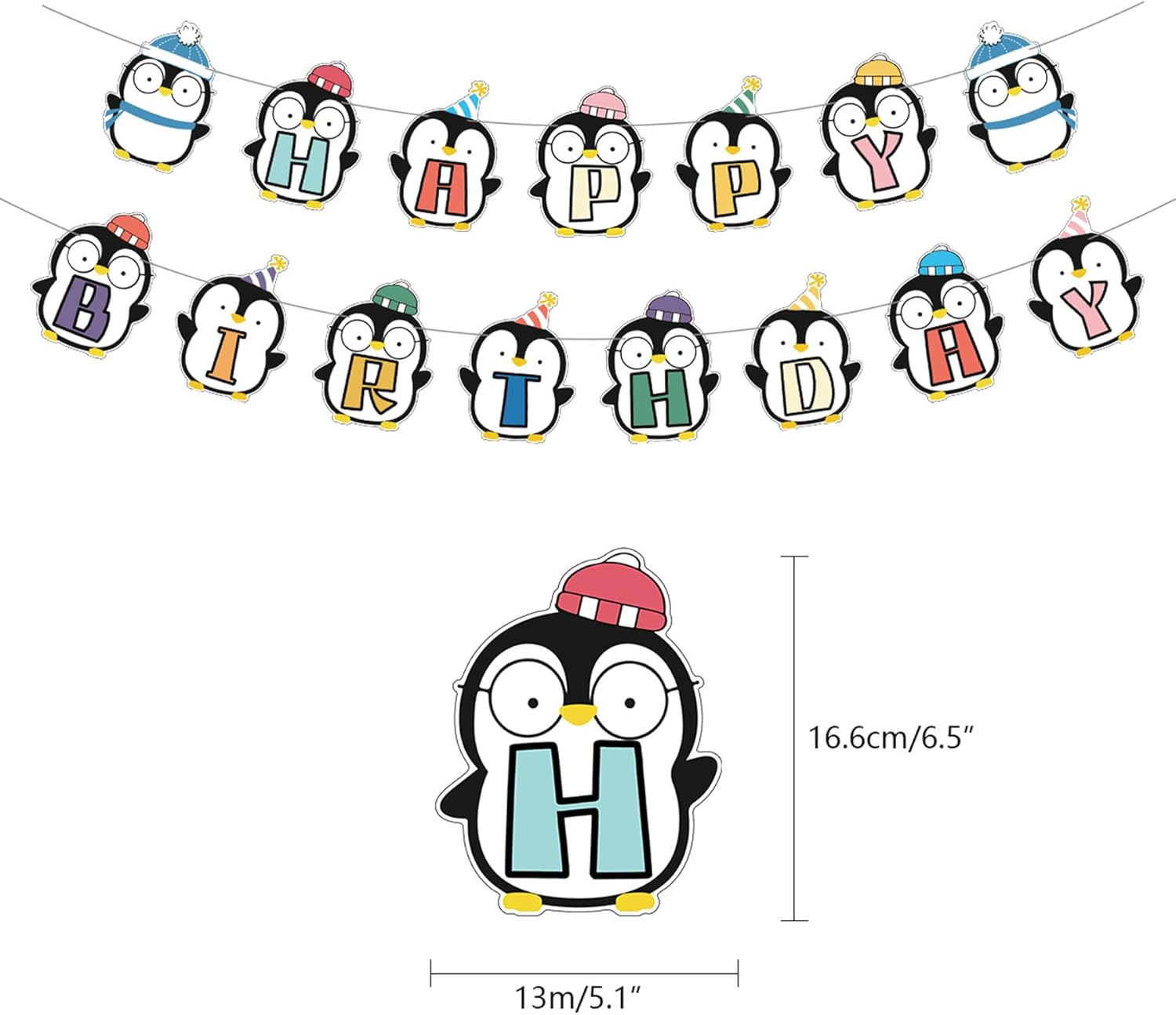 Penguin Birthday Party Supplies - Blue, Yellow, Pink - Cartoon Penguin Decorations - Includes Banner, Balloons, Cake Topper, Cupcake Toppers, Spirals, Background - 39 Count image number 1