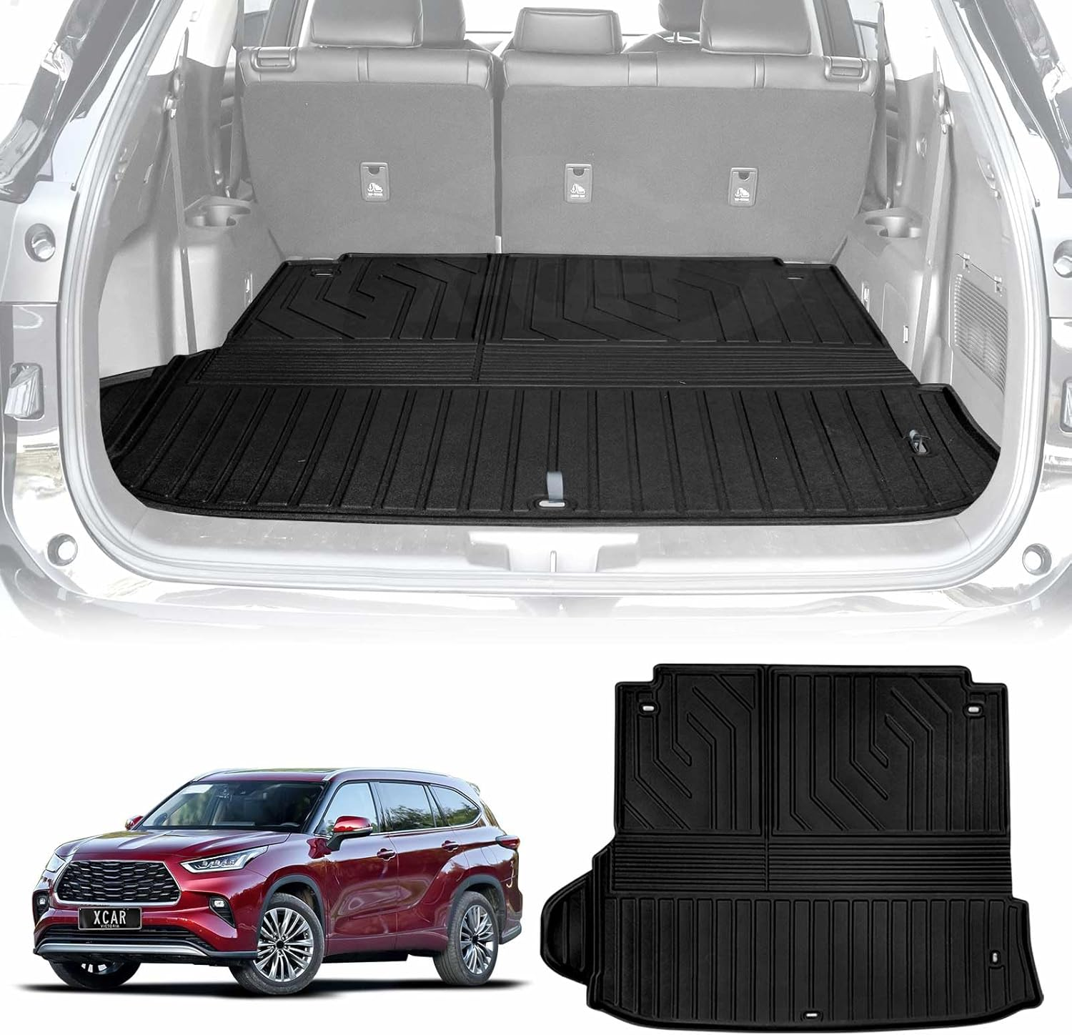 X-CAR Heavy Duty Trunk Cargo Mat Boot Liner Luggage Tray Compatible with Toyota Kluger 5 and 7 Seaters 2021-2025 (Latest Version)
