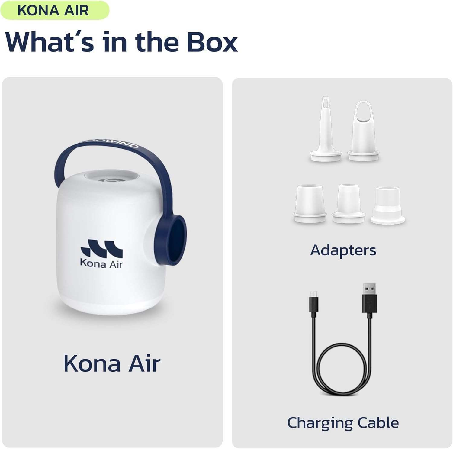 Woowind Kona Air Mattress Pump &ndash; Mini Air Pump for Inflatables, Cordless & Rechargeable, 200L/Min Flow, Inflates/Deflates Beds, Floats, Tents, with 10-Hour LED Light, Ultra-Portable Palm-Size