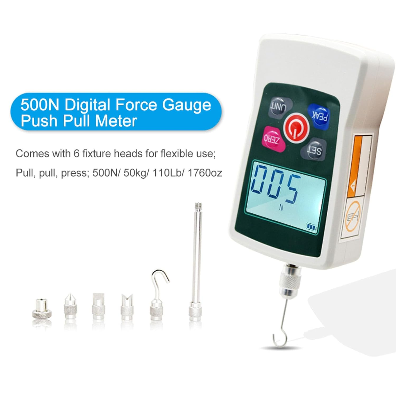 Push Pull Dynamometer Meter Digital Force Meter Tension Pressure Thrust with N LB Kg Oz Units image number 6