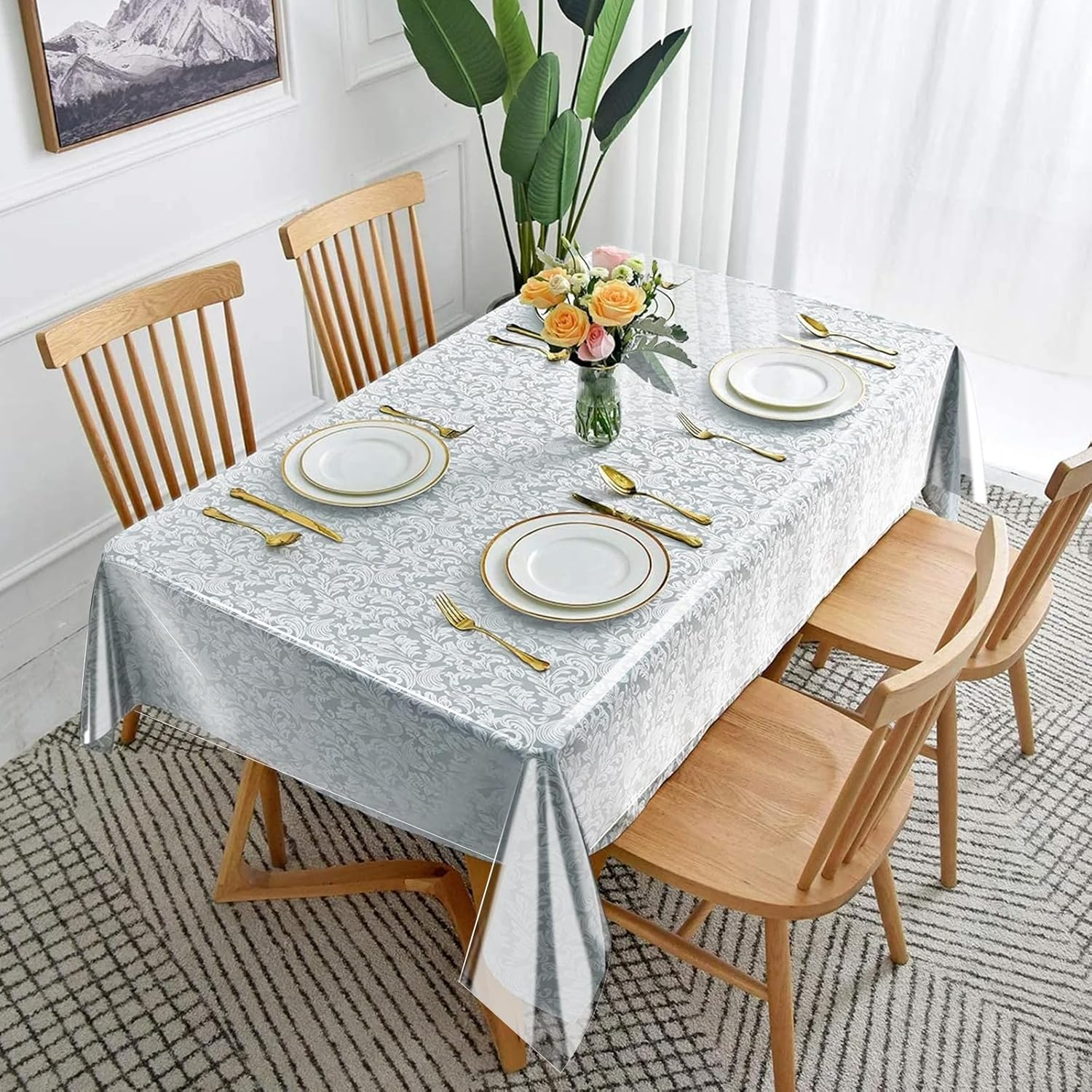 54X84 Inch / 1.37 * 2.13M Clear Vinyl Tablecloth Protector Waterproof/Oil-Proof Rectangle Plastic Transparent Sheet Table Cover