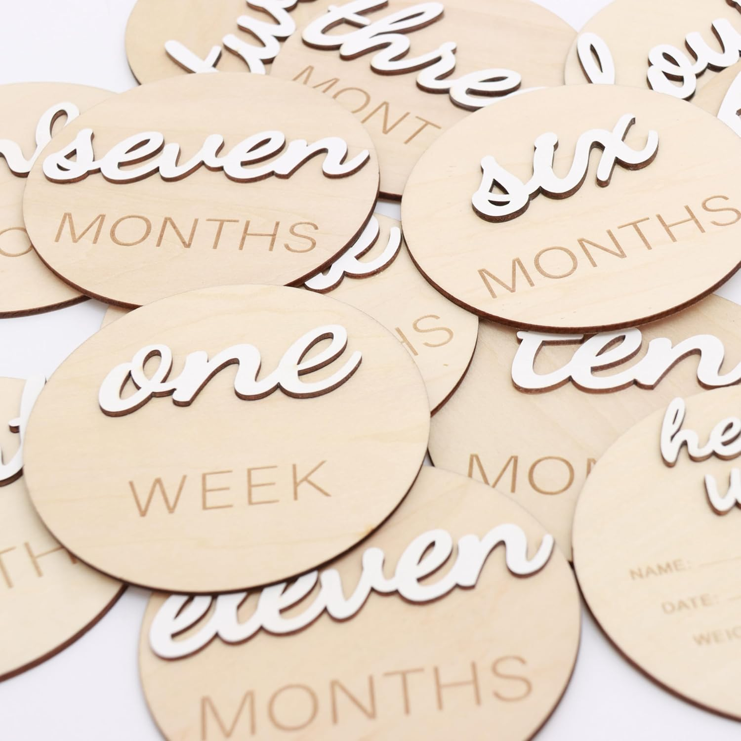 3D Wooden Monthly Milestone Cards, Monthly Milestone Marker Cards, Newborn Memento Milestone to Document Growth, Pregnancy Journey Sign -Incl Announcement & Hello World Sign. image number 6