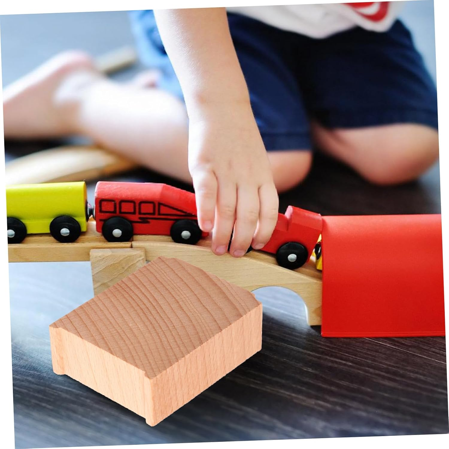 Jojofuny 6Pcs Wooden Train Bridge Supports Track Leveling Risers for Boy Girl Toy Educational Railway Train image number 5