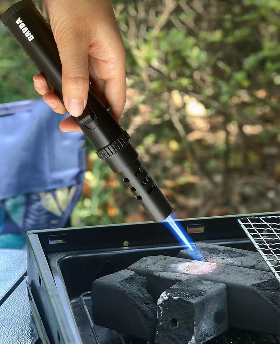 Bruda Camping Kitchen Butane Torch, Fire Starter Torch Lighter, Long Gas Refillable Blow Torch with Adjustable Jet Flame for Cooking, BBQ, Grill, Firewood, Wilderness Survival (Butane Not Included) - Black image number 4