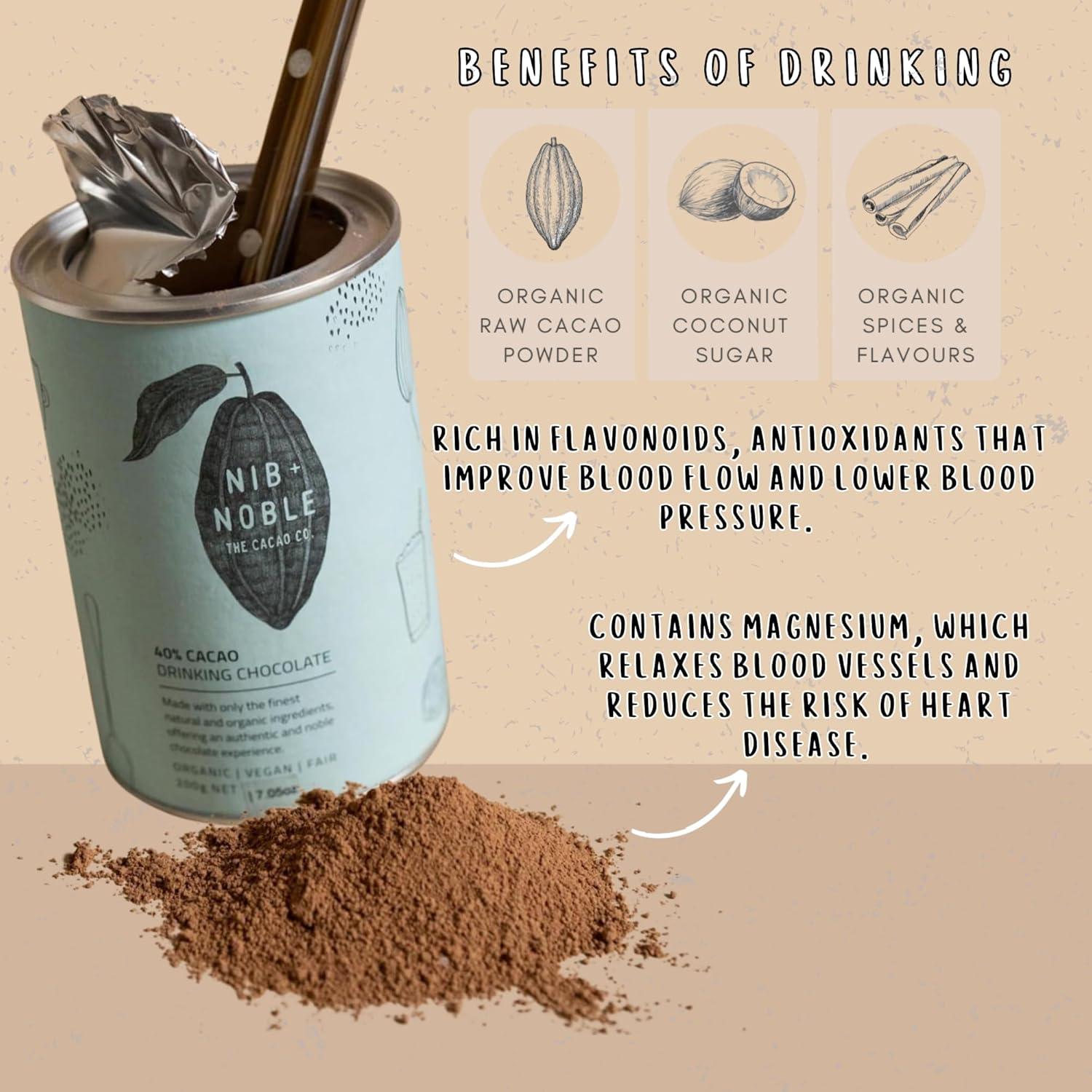 Nib and Noble Organic Drinking Chocolate - Original, 200 G