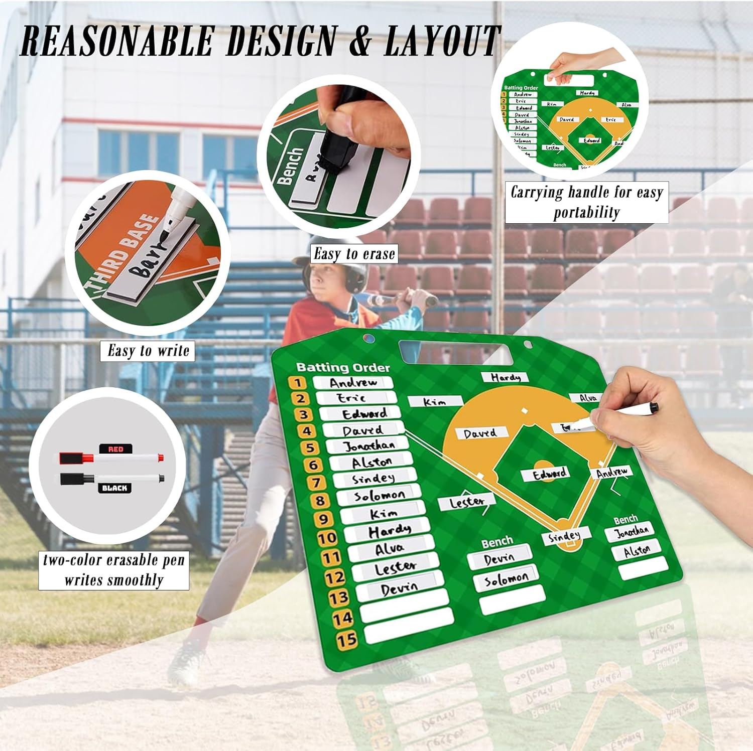 Baseball Lineup Board with Magnetic Surface | Sturdy Coaching Board | Pro Dugout Management System | Reusable Team Lineup Planner for Coaches image number 6