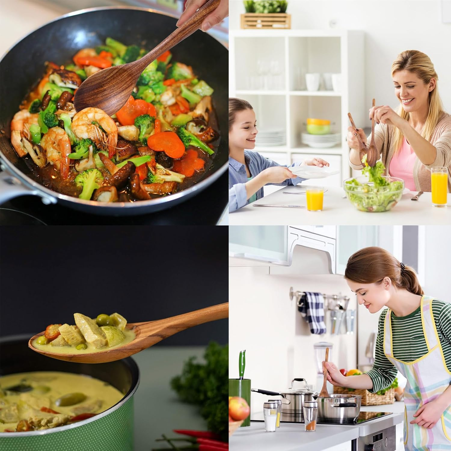 2PCS 9.25" Wooden Cooking Spoons, Natural Kitchen Utensils,Soup Spoon,Healthy and High Moist Resistance for Cooking, Serving Salad, Mixing,Stirring Soup,Handcrafted Cutlery Tool image number 1