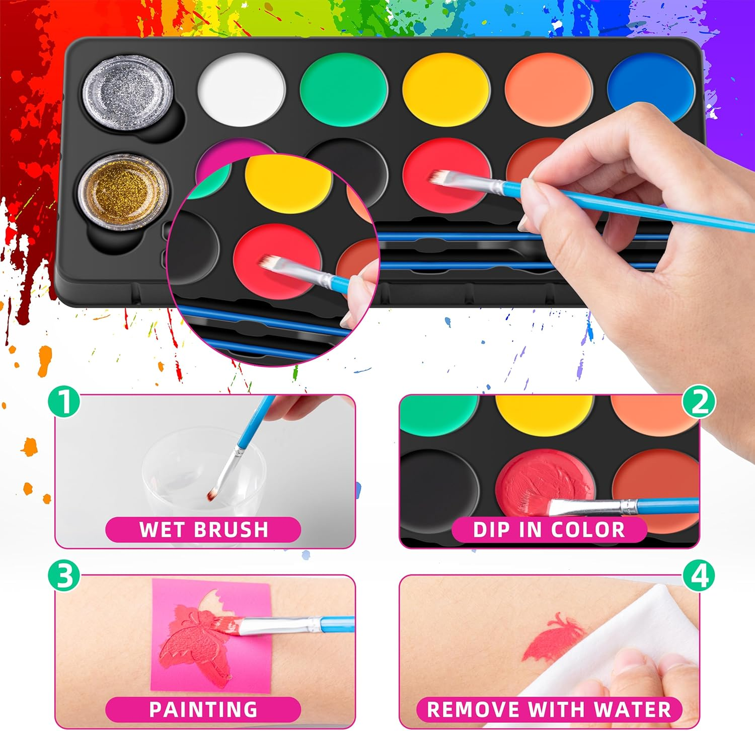 Maydear Face Paint Kit for Kids with Safe and None Toxic FDA Compliant Water Based 10Color Palette