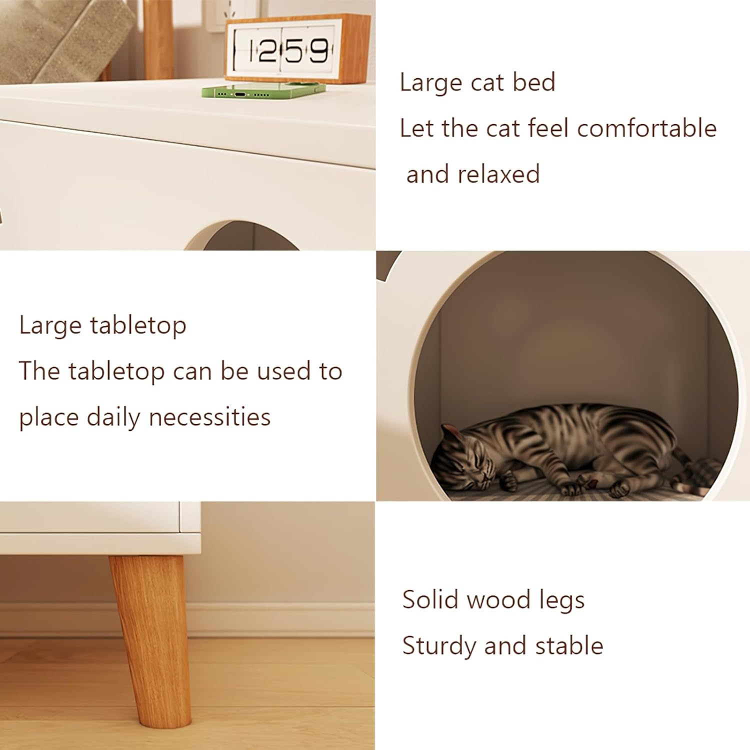 XXYSPT Modern Cat House End Table with Pet Cushion, Wooden Cat Furniture, Dual-Color Wooden Enclosed Cat Condo Nightstand, Indoor Pet Furniture for Cats and Small Dogs &ndash; 40 X 40 X 50 Cm image number 4