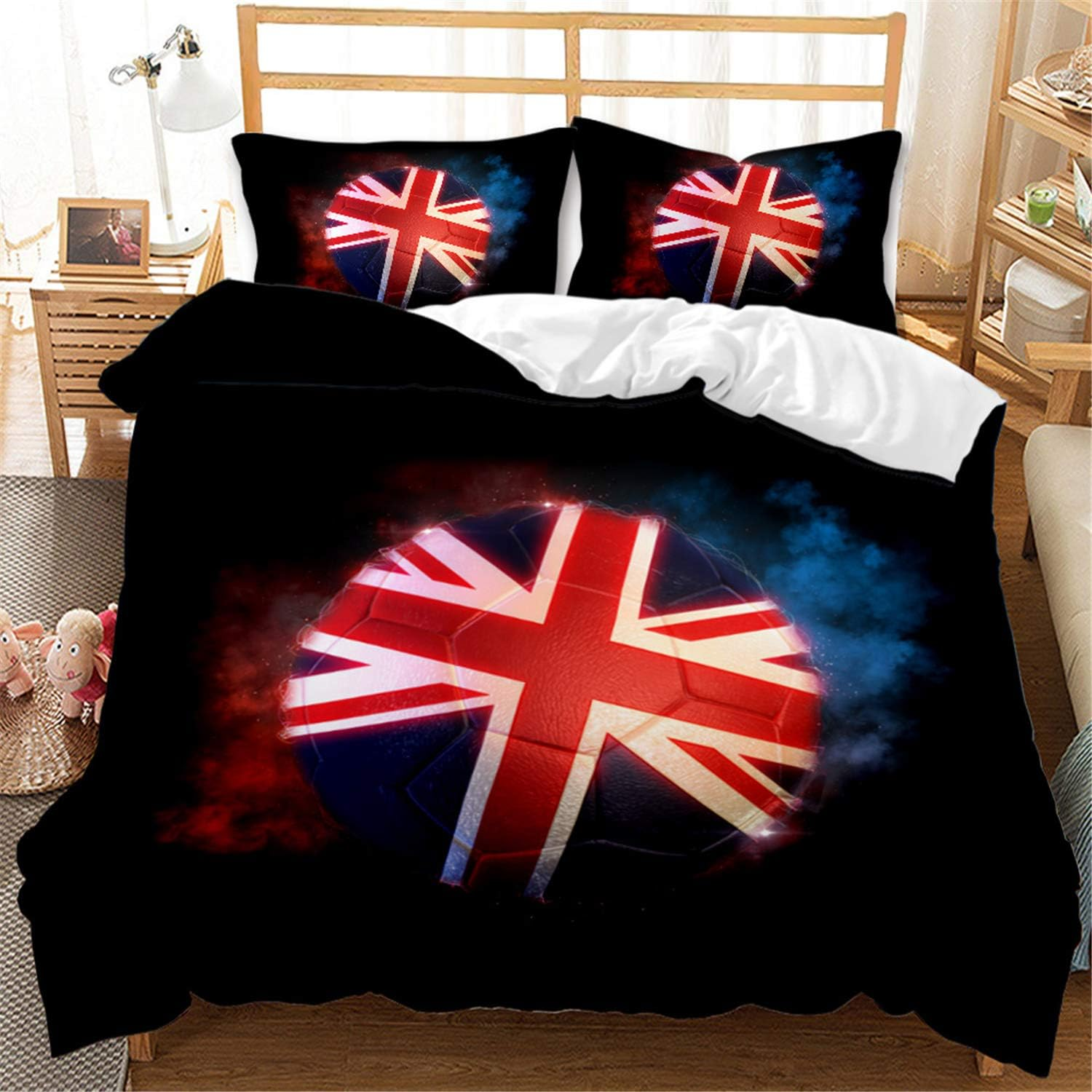 Eveone Football Duvet Cover Quilt Cover Single/Double/Queen/King Size Bed Sheets Pillowcase Set Sports World Cup Soccer Cuju Ball Games Microfiber Quilt Cover Bedding 2/3/4PCS (Queen-210*210Cm-4Pcs,9)
