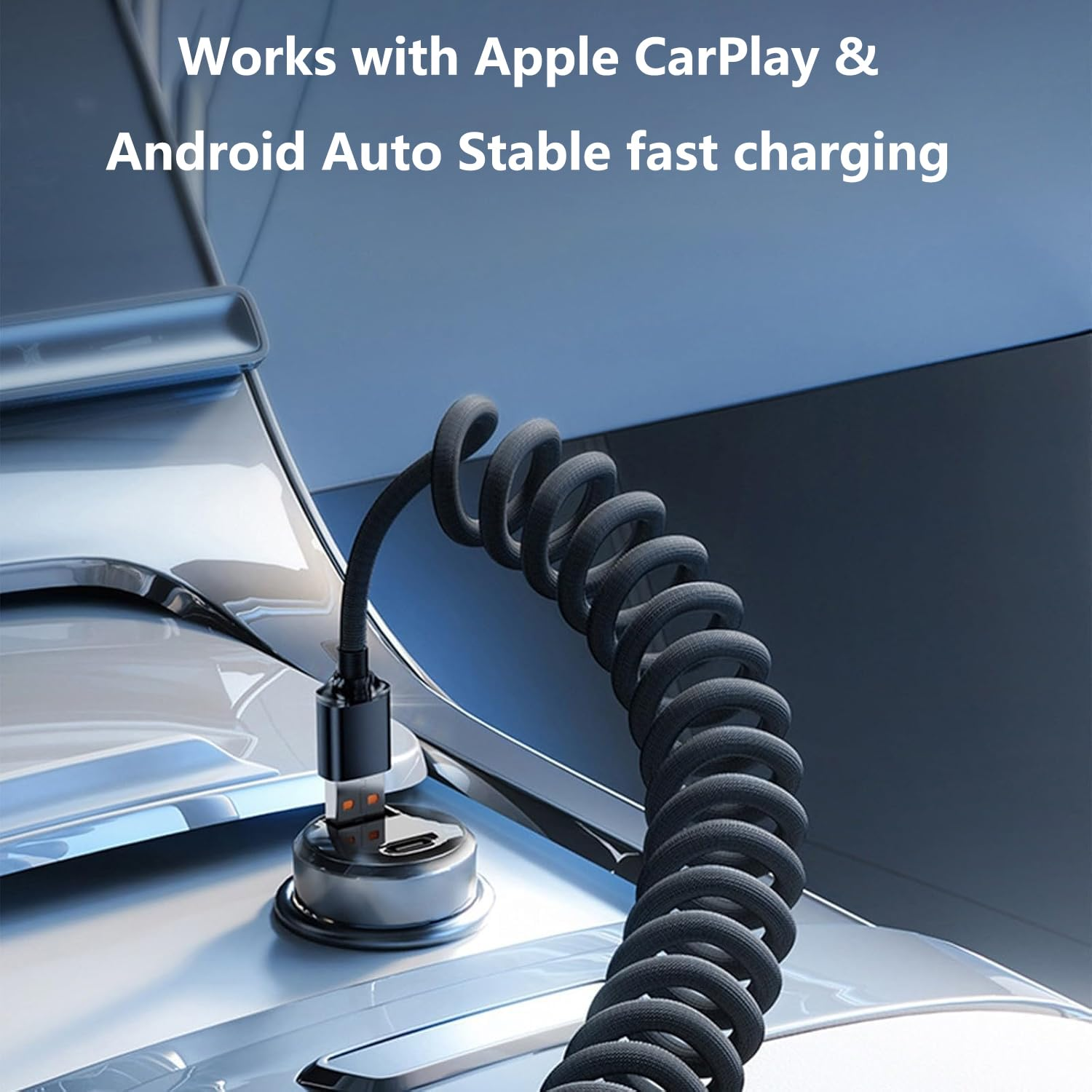 AMITOME 120W Coiled USB a to USB C Carplay Cable,2M Braided Mfi Certified Fast Charging Retractable Cord Compatible with Iphone 17 16 15 Pro/Max/Plus,Ipad,Macbook,Samsung,Google,Switch-Black image number 4